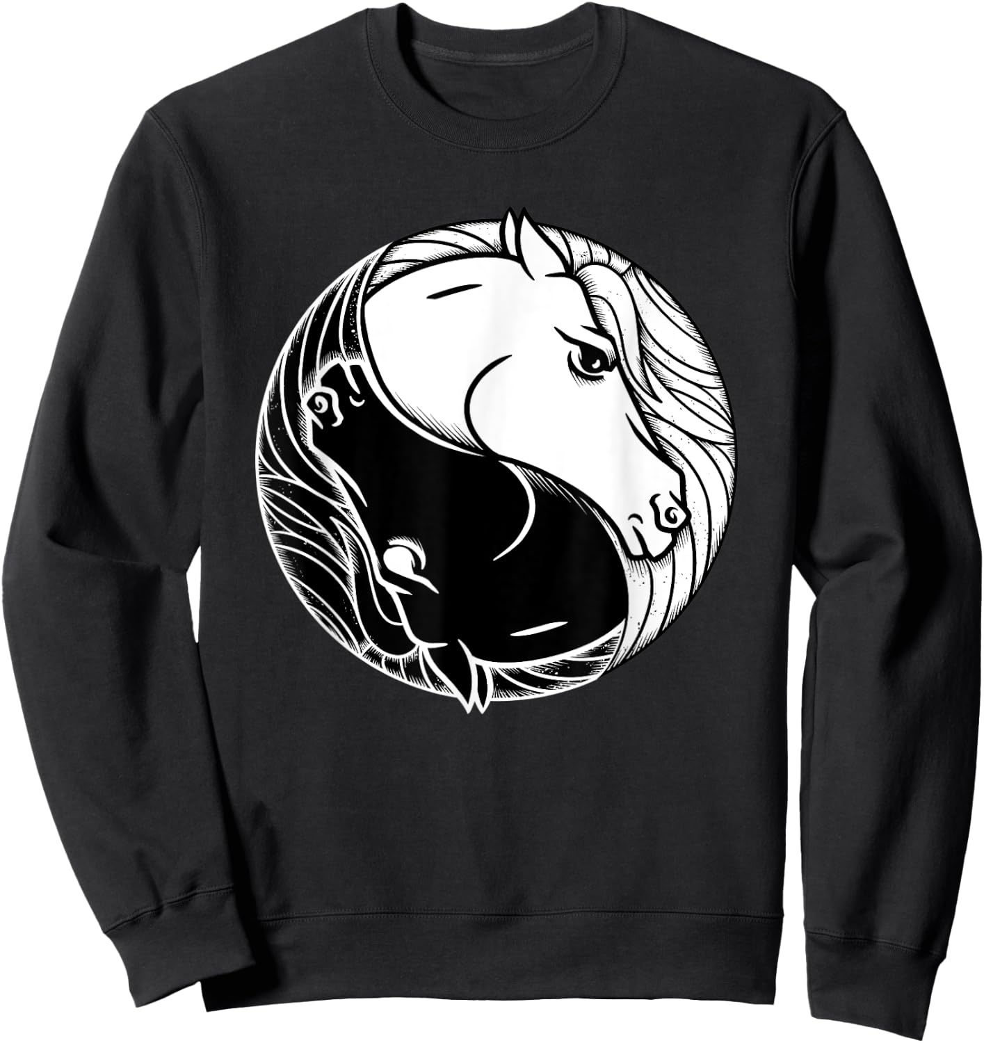 Horse Yin And Yang - Tai Chi Symbol Equine Animal Sweatshirt - Sweatshirt | Black