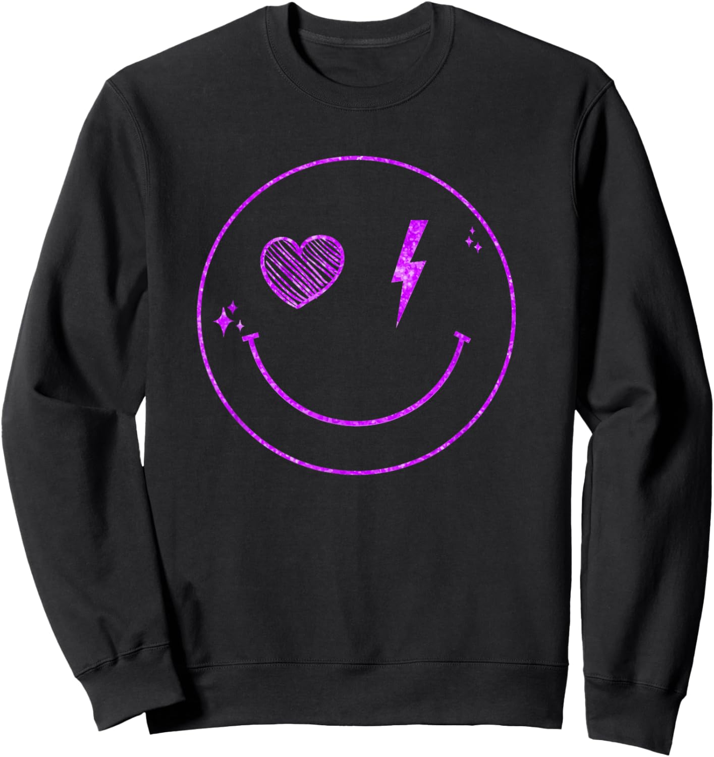 Purple Heart Lightening Smile Purple Color Graphic Sweatshirt - Sweatshirt | Black