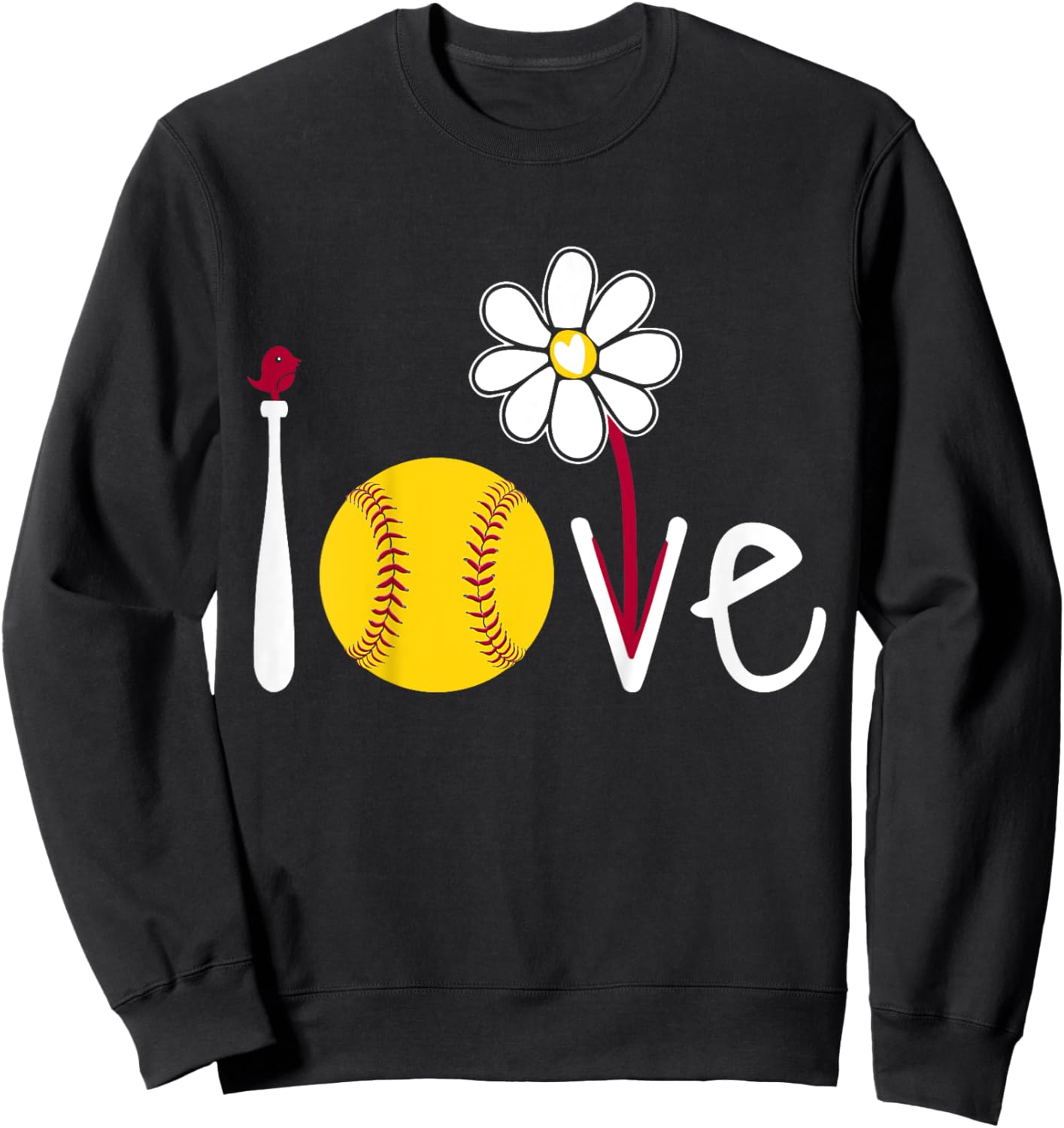 Kids Softball-Shirt Teen Girl Youth Cute I Love Softball Flowers Sweatshirt - Sweatshirt | Black