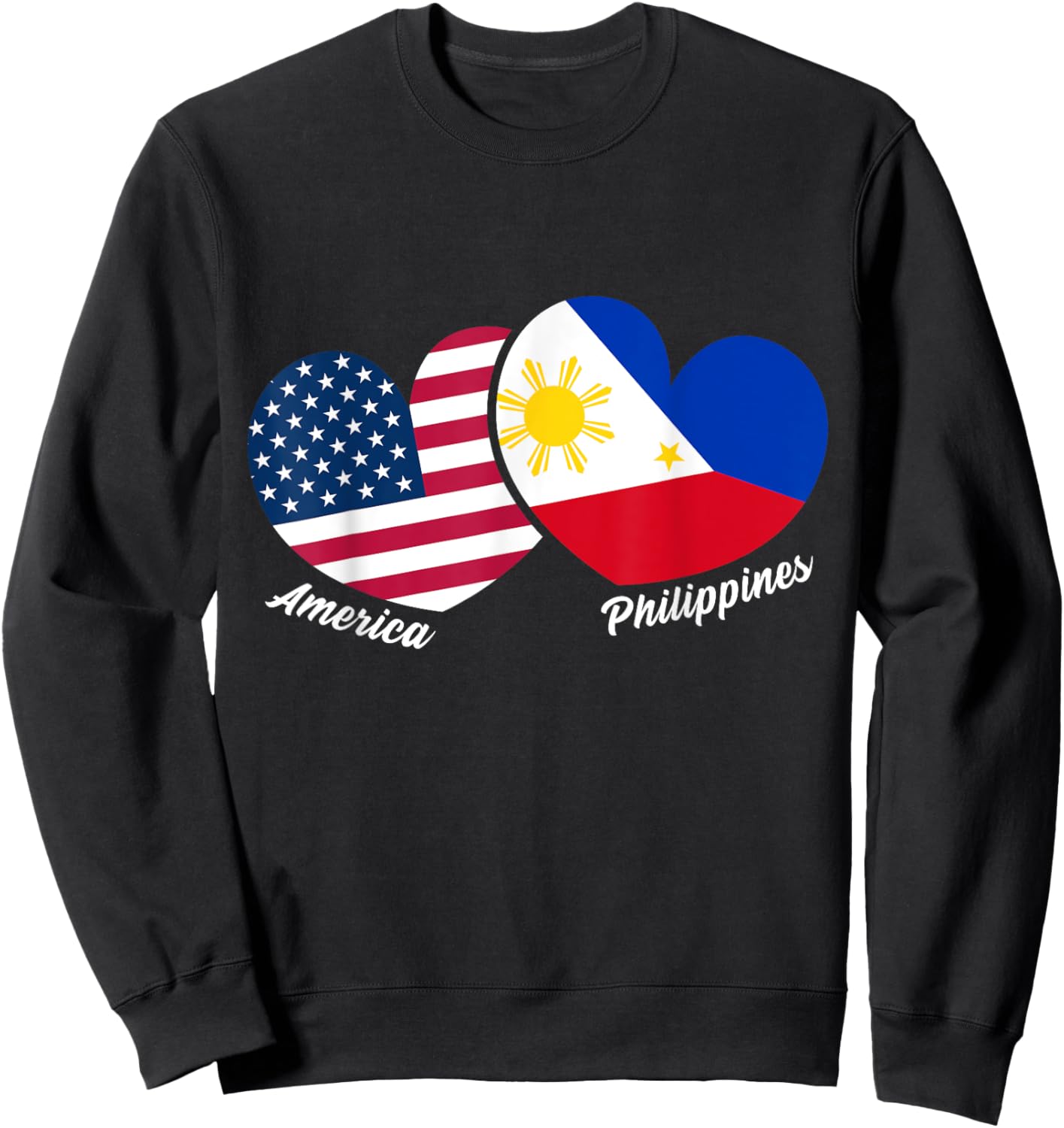 America Philippines Flag Heart American Filipino Pinoy Sweatshirt - Sweatshirt | Black