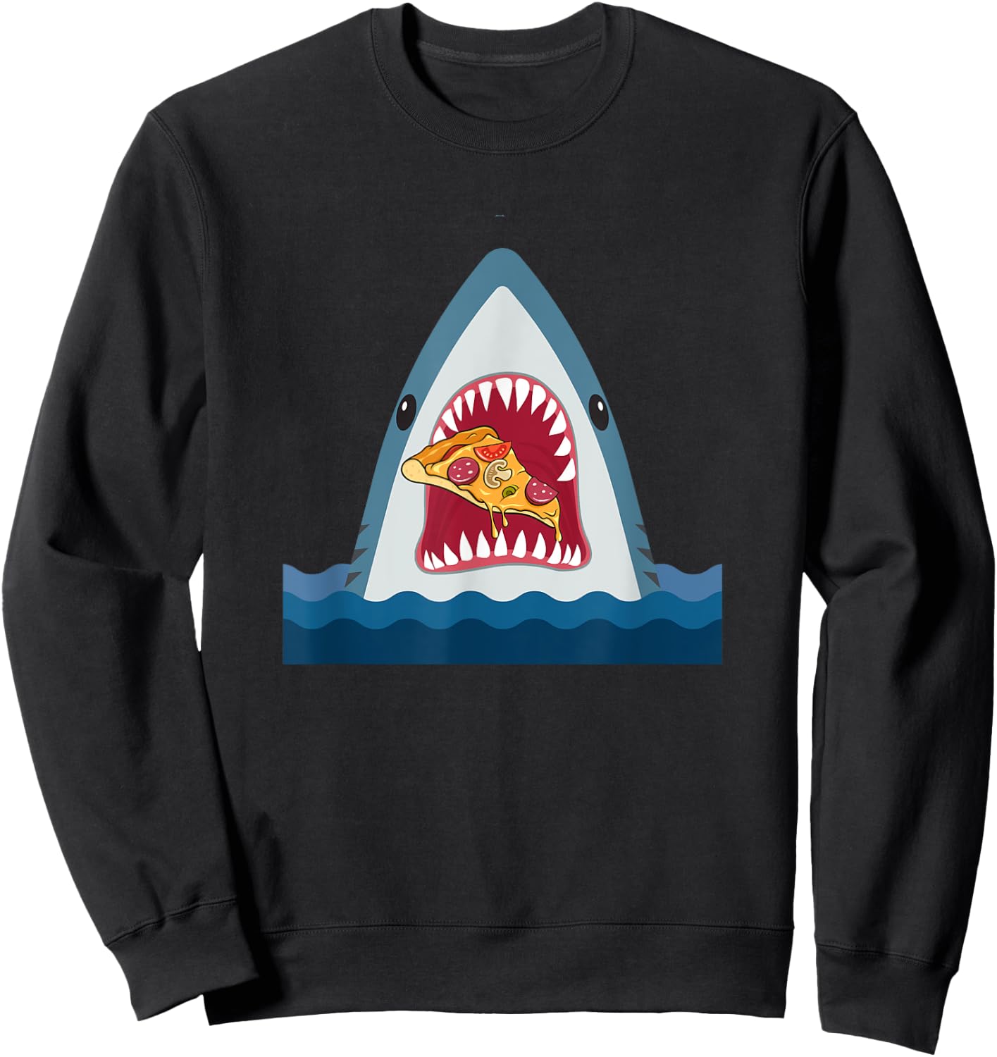 Shark Design Shark Eating Pizza Food Lover Gift Sweatshirt - Sweatshirt | Black