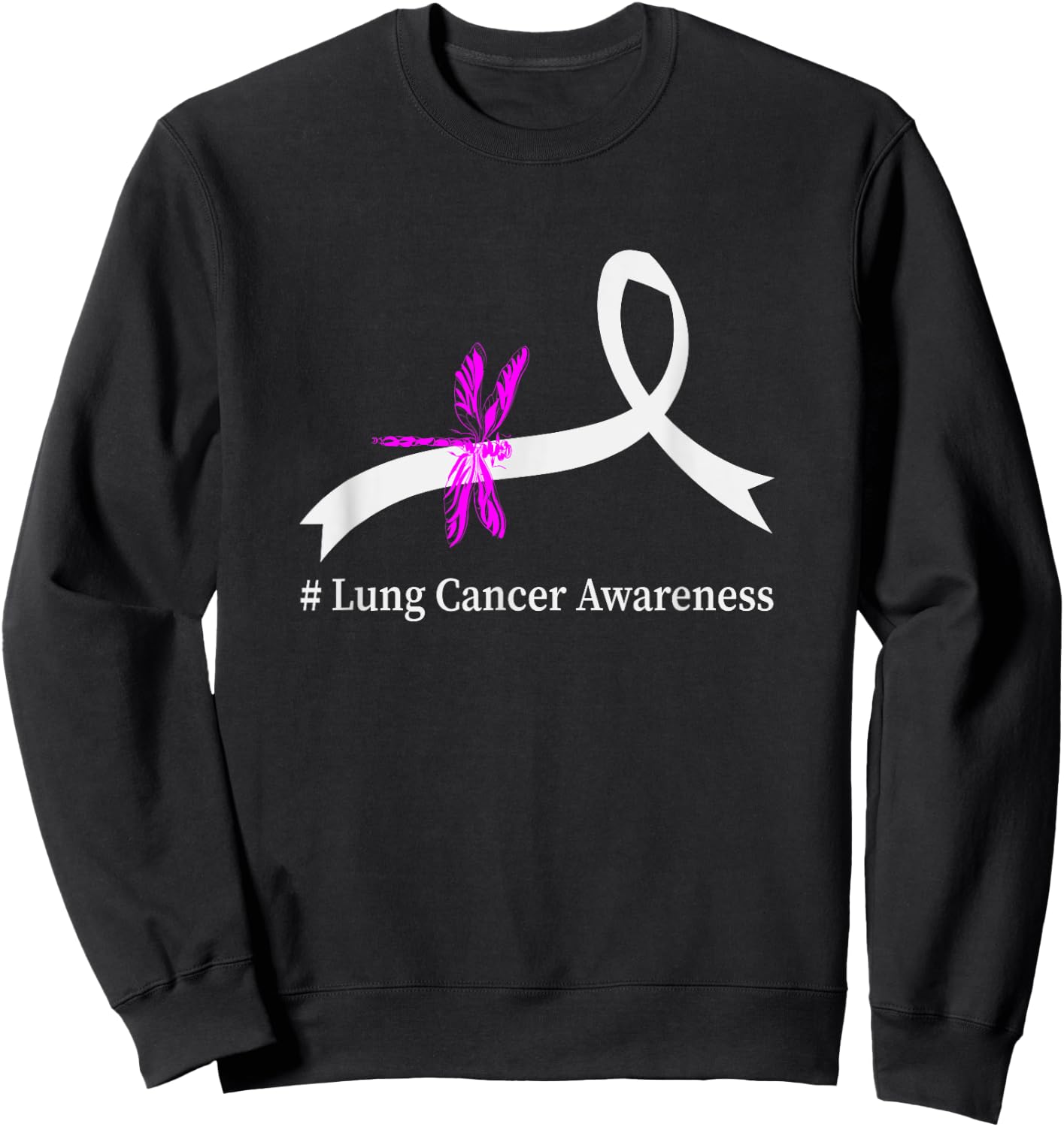 White Ribbon Gift Lung Cancer Awareness -Adults Black Modern Awareness Sweatshirt - Sweatshirt | Black