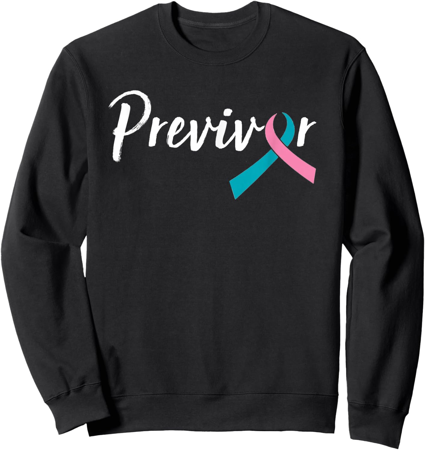 Script Previvor With Pink & Teal Ribbon Sweatshirt - Sweatshirt | Black