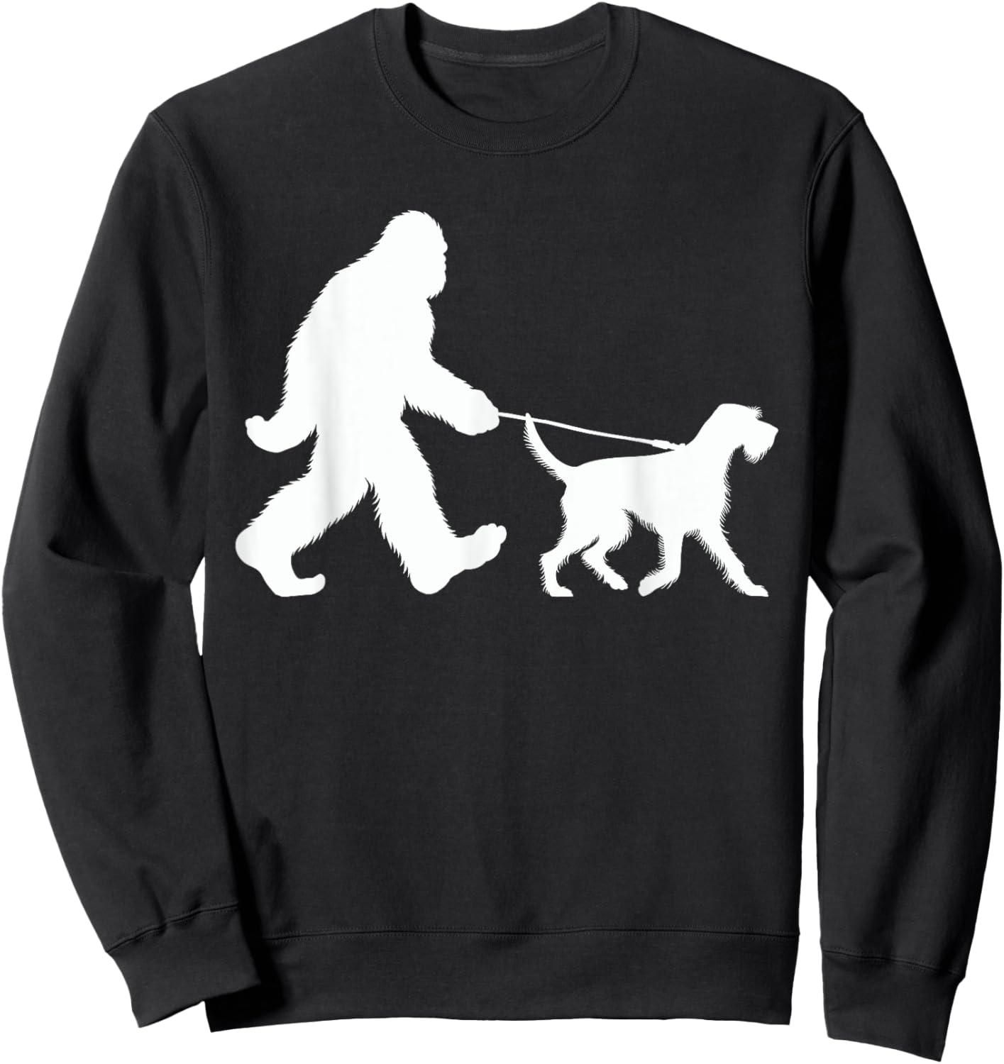 Bigfoot Walking a Dog Funny German Wirehaired Pointer Lovers Sweatshirt - Sweatshirt | Black
