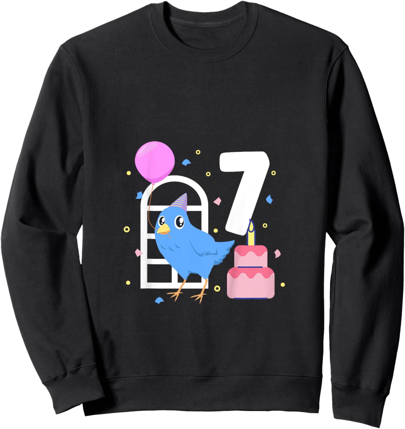 Kids I am 7 with bird - kids birthday 7 years old Sweatshirt - Sweatshirt | Black