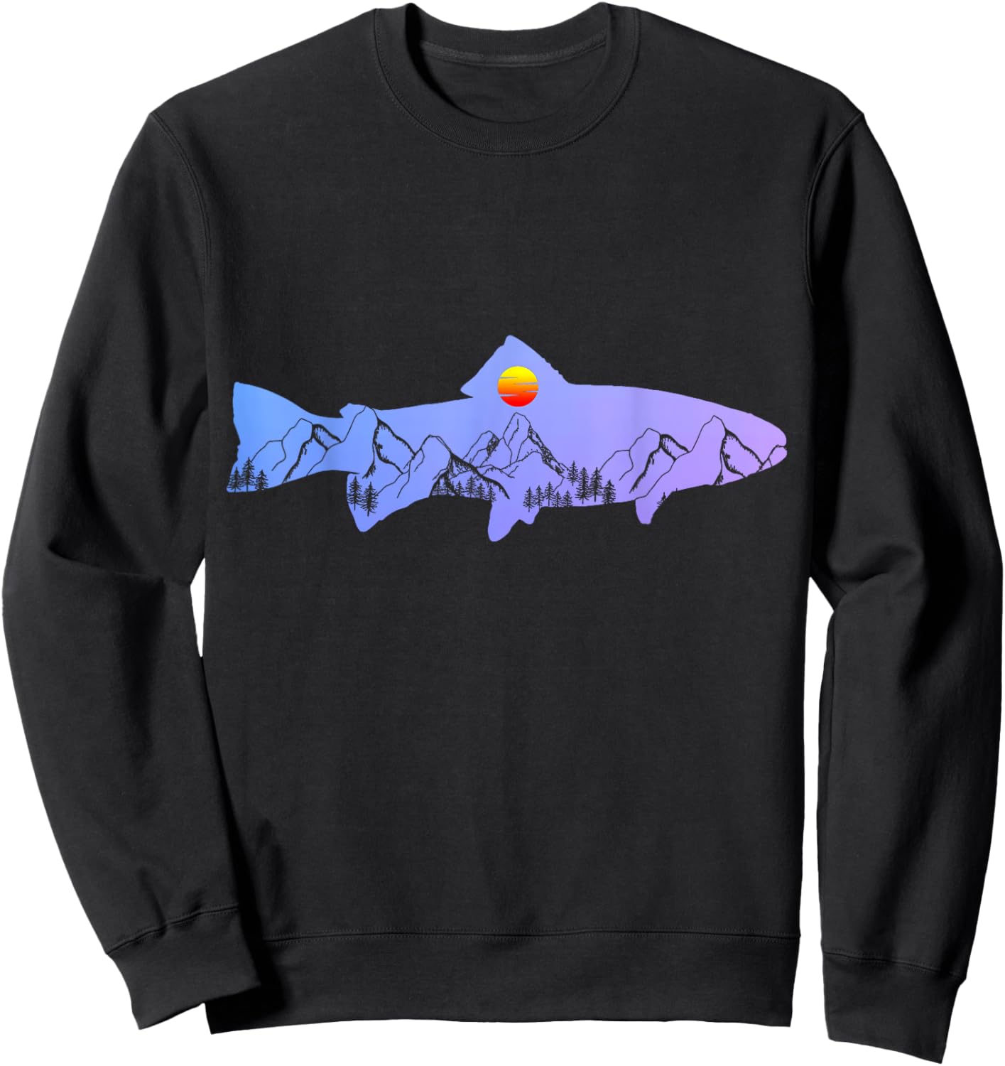 Fly Fishing Trout Fisherman Vintage Mountains Nature Sweatshirt - Sweatshirt | Black