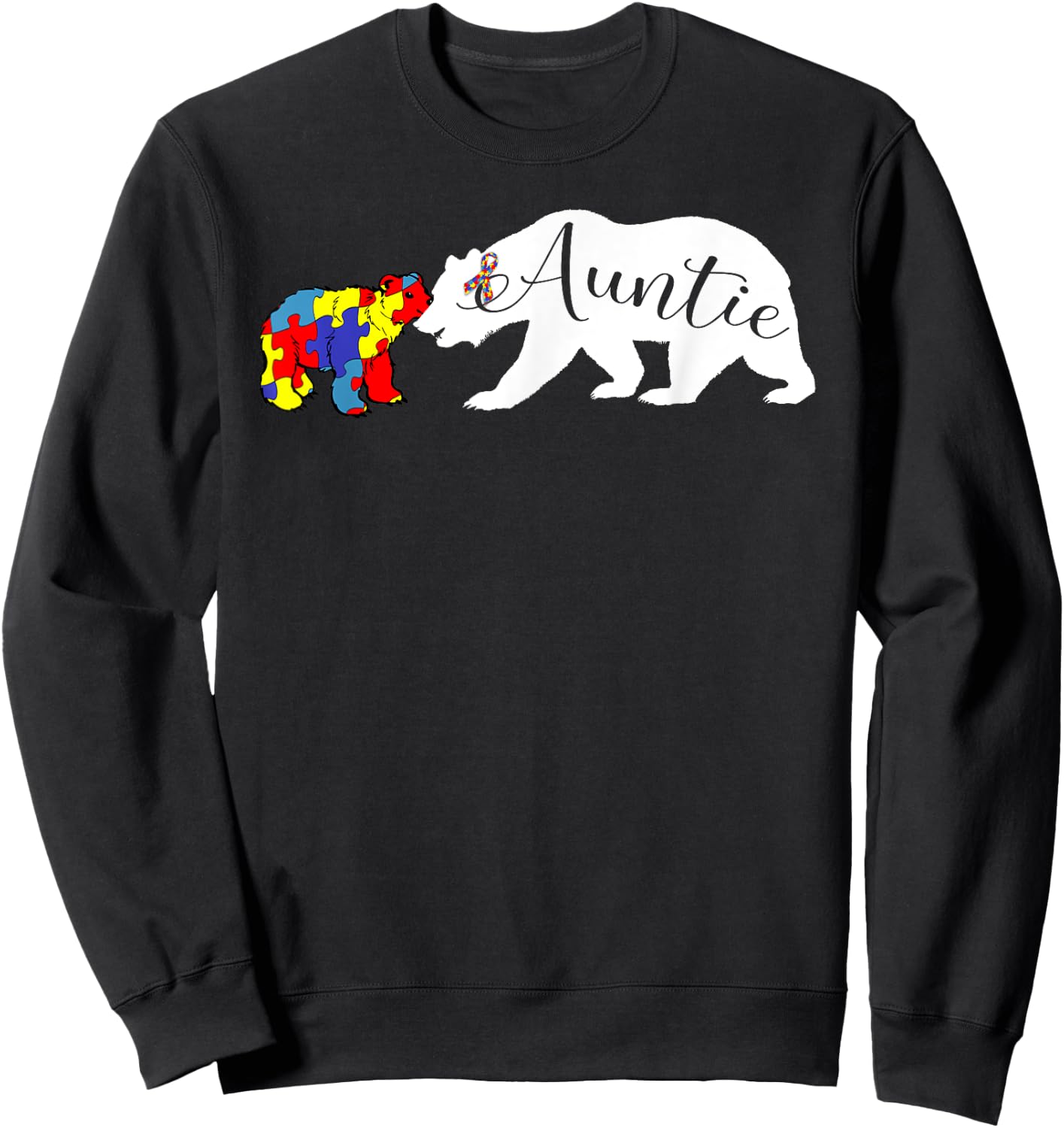 Auntie Bear Autism Awareness Aunt Women Gift Sweatshirt - Sweatshirt | Black