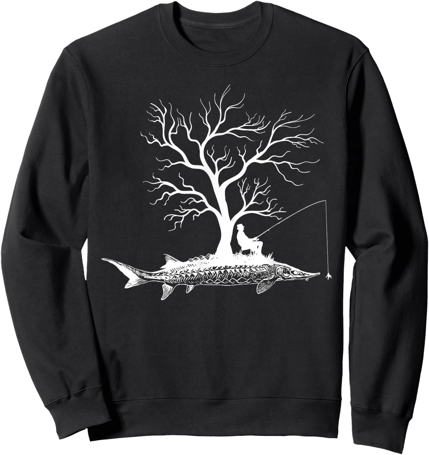 Graphic Tree Fishing Rod - Fish Sturgeon Fish Sweatshirt - Sweatshirt | Black