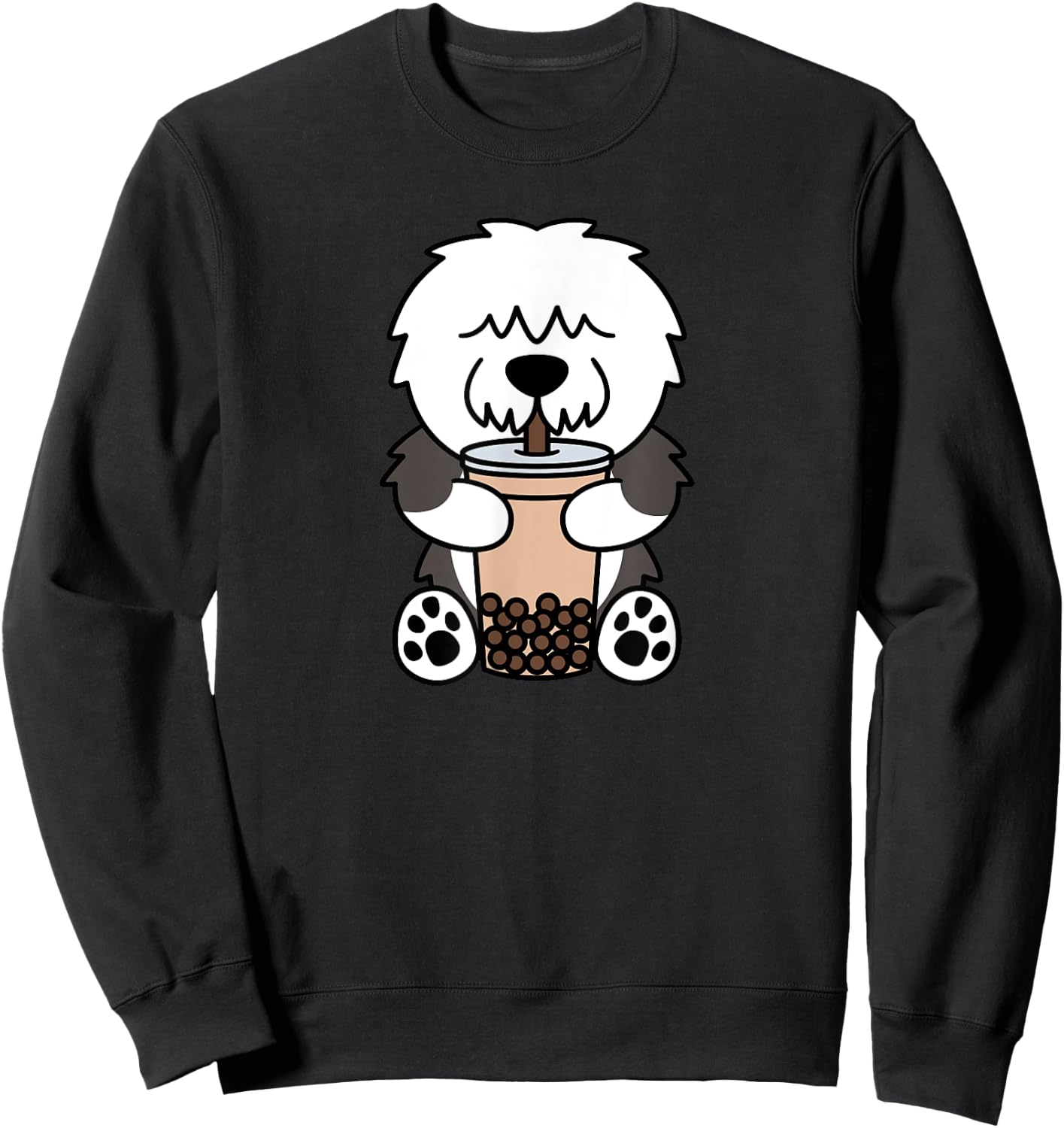 Boba Bubble Milk Tea Old English Sheepdog Dog Sweatshirt - Sweatshirt | Black