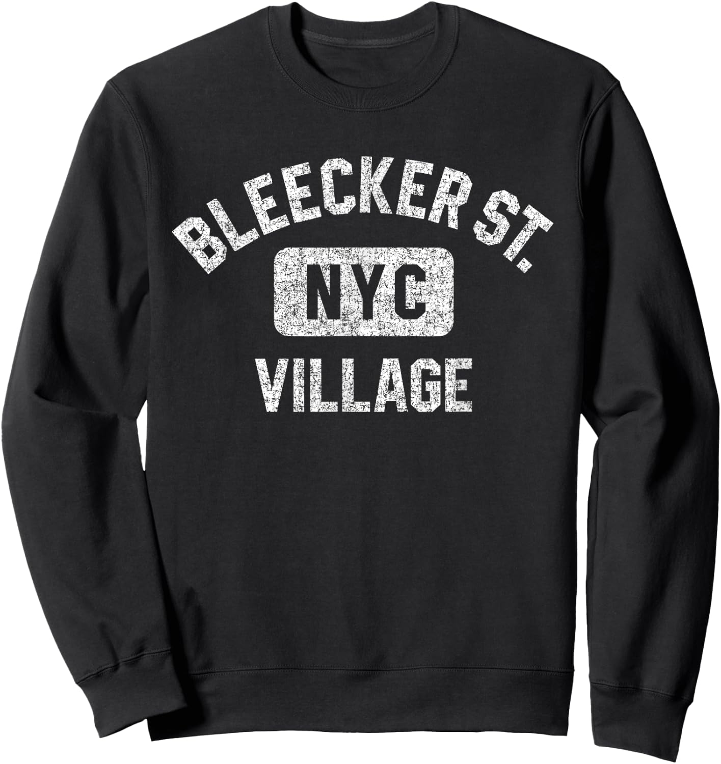 Bleecker Street Village NYC Gym Style Distressed White Print Sweatshirt - Sweatshirt | Black