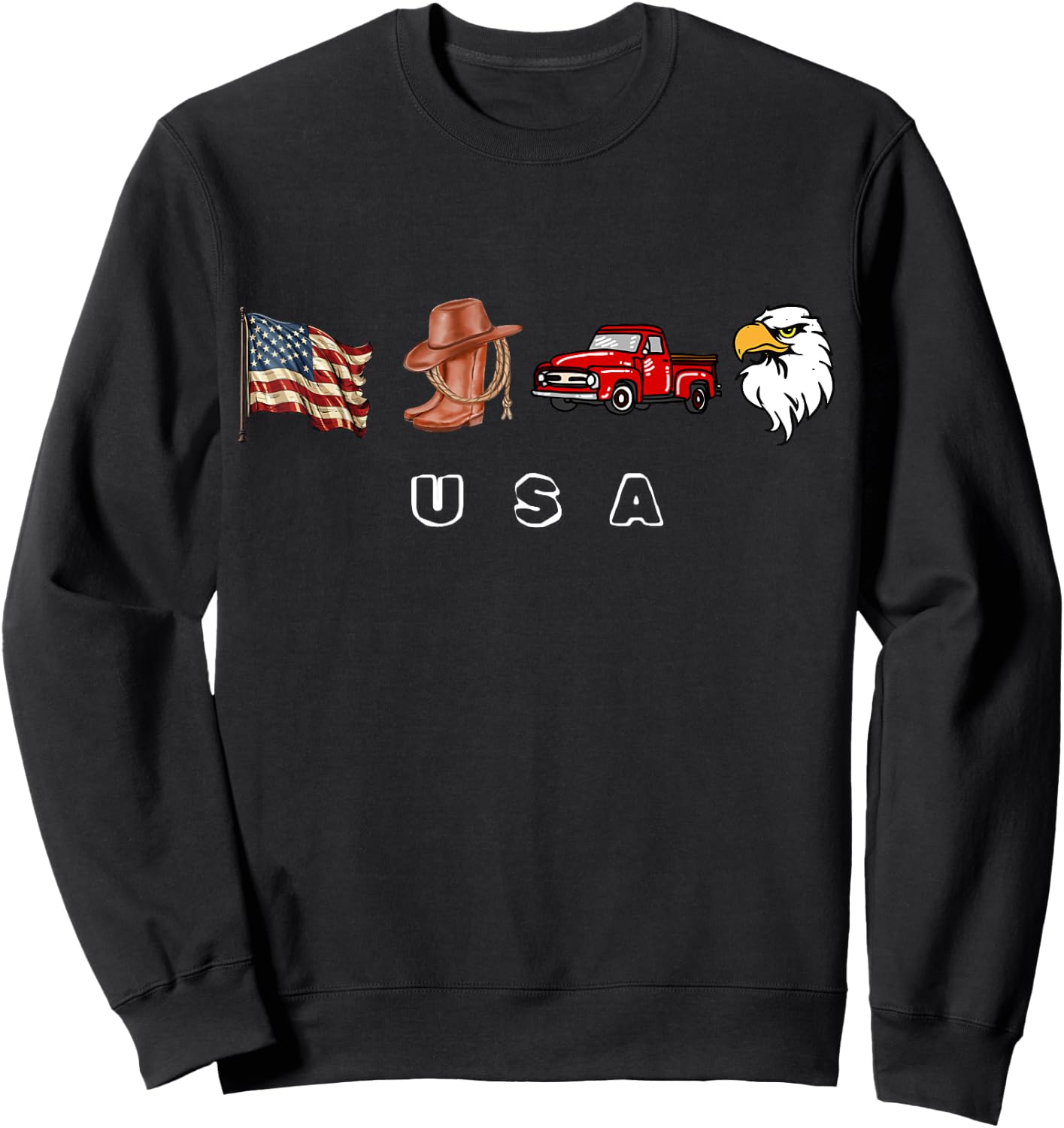 Cowboy Boots Hat Semi Trucks Driver Eagle American Flag Sweatshirt - Sweatshirt | Black