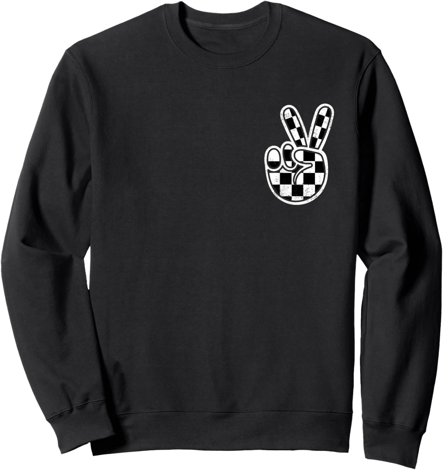 Checkered Peace Sign Hand Racing Flag Race Car Boys Pocket Sweatshirt - Sweatshirt | Black
