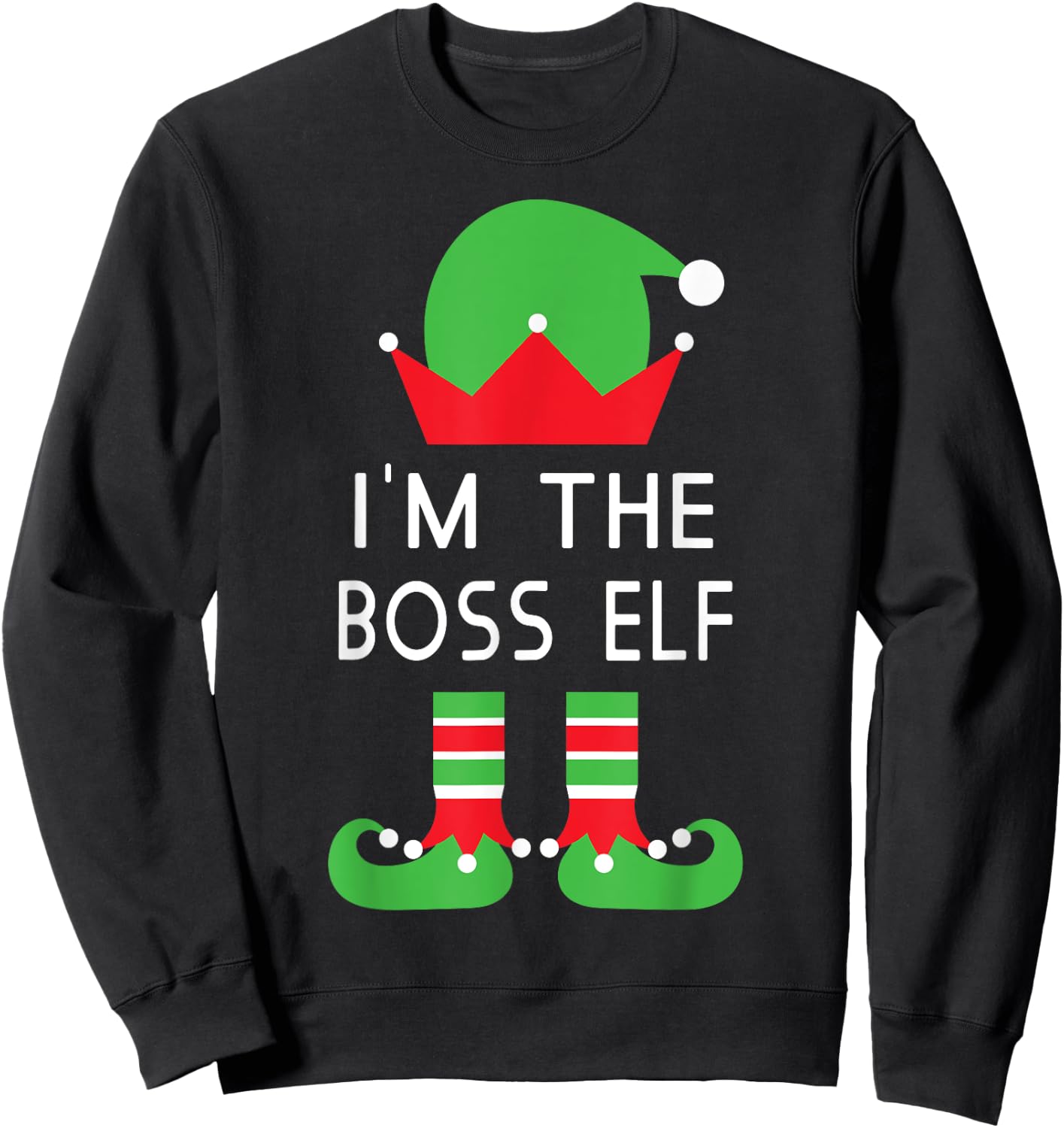 I'm The Boss Elf Funny Christmas T Shirt Sweatshirt - Sweatshirt | Black