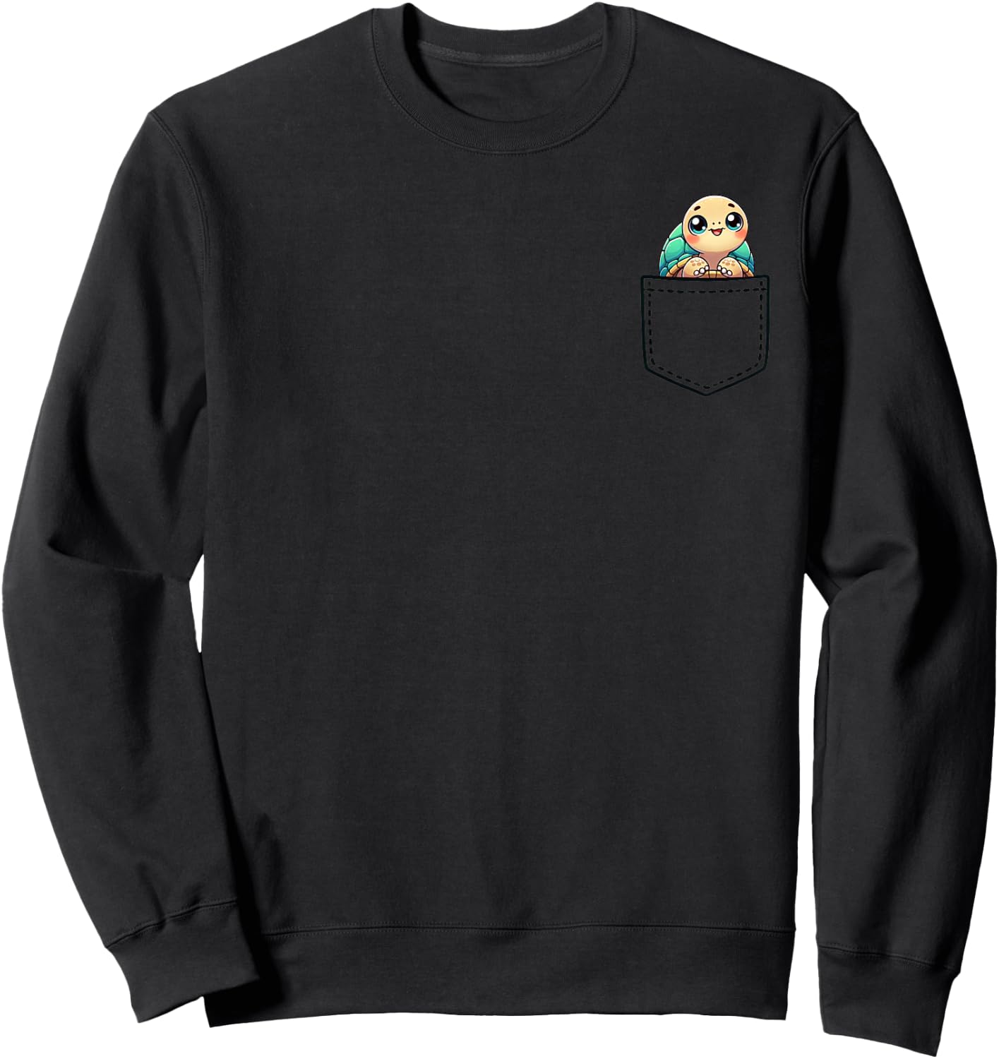 Cute Turtle Pocket Kawaii Animal Lover Graphic Art Sweatshirt - Sweatshirt | Black