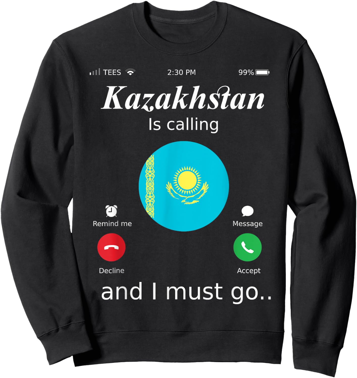 Kazakhstan Is Calling and I Must Go Kazakhstan Flag shirt Sweatshirt - Sweatshirt | Black