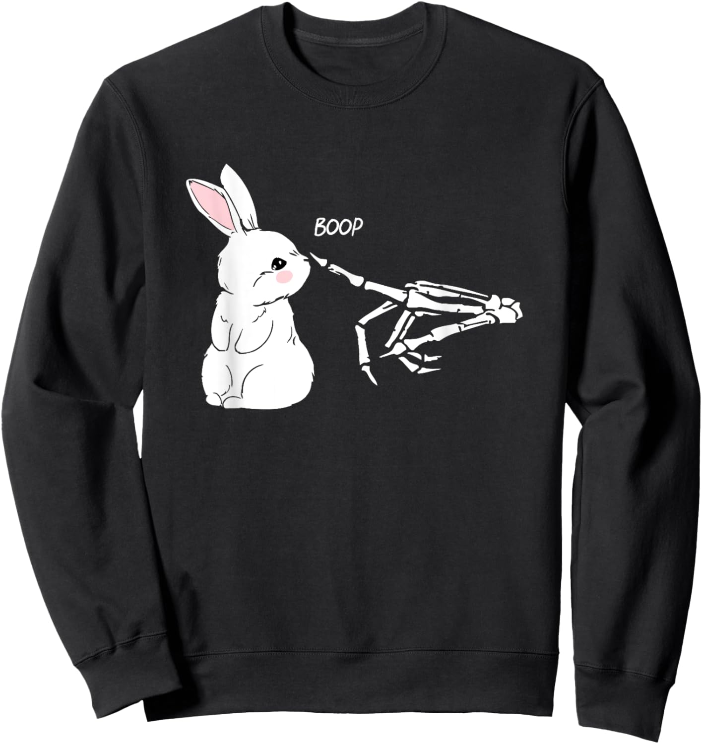 Skeleton Hand Boop Bunny Rabbit Funny Easter Day Sweatshirt - Sweatshirt | Black