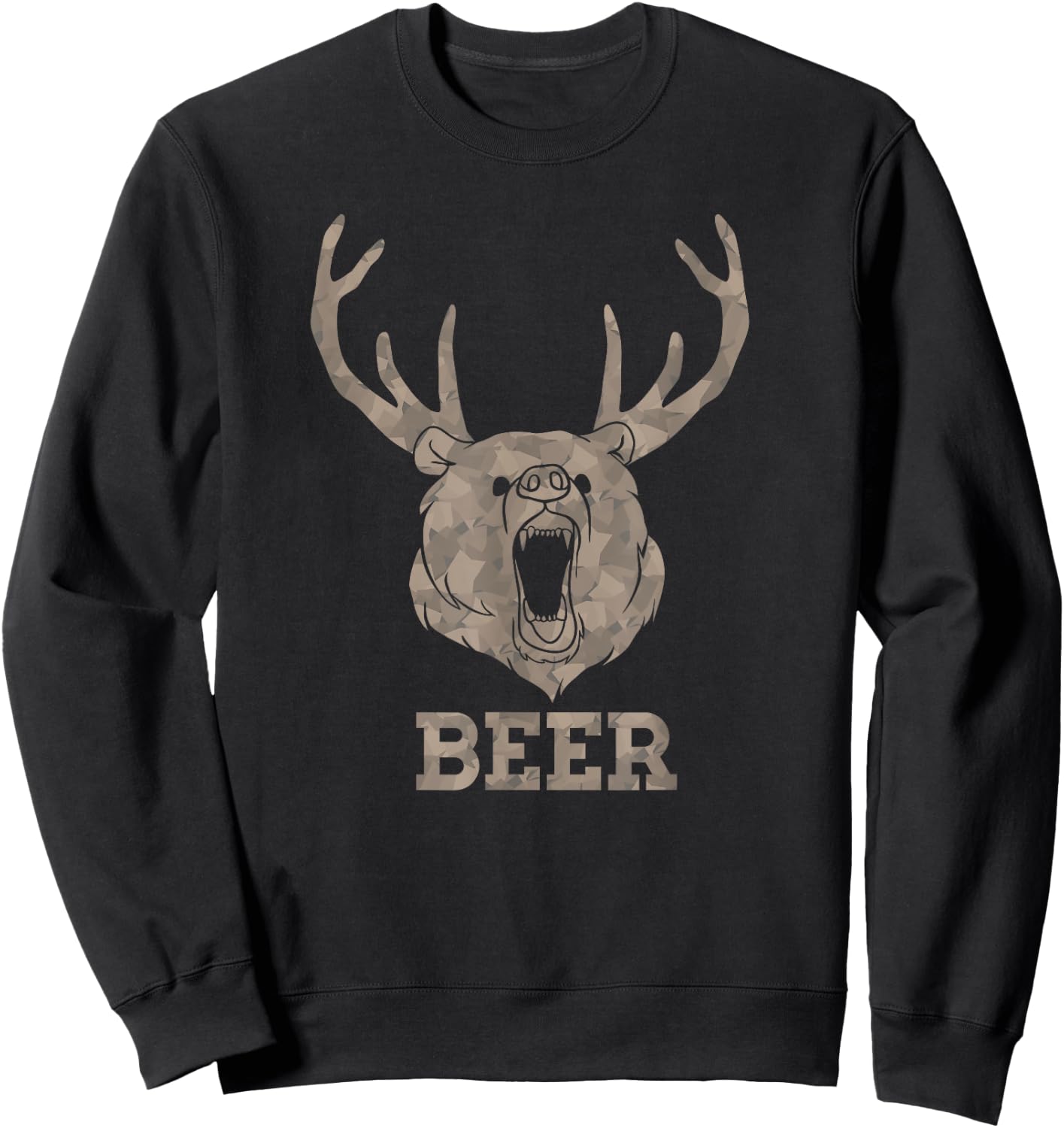 Bear Deer Beer Drinking Camo Antlers Hunting Camping Gift Sweatshirt - Sweatshirt | Black