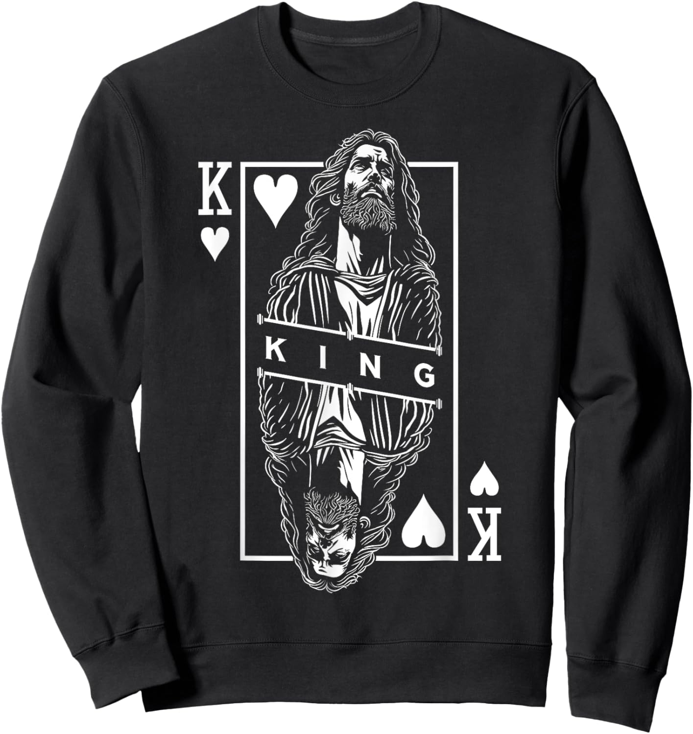 Jesus King Of Hearts Faith In Christ Christian Playing Card Sweatshirt - Sweatshirt | Black