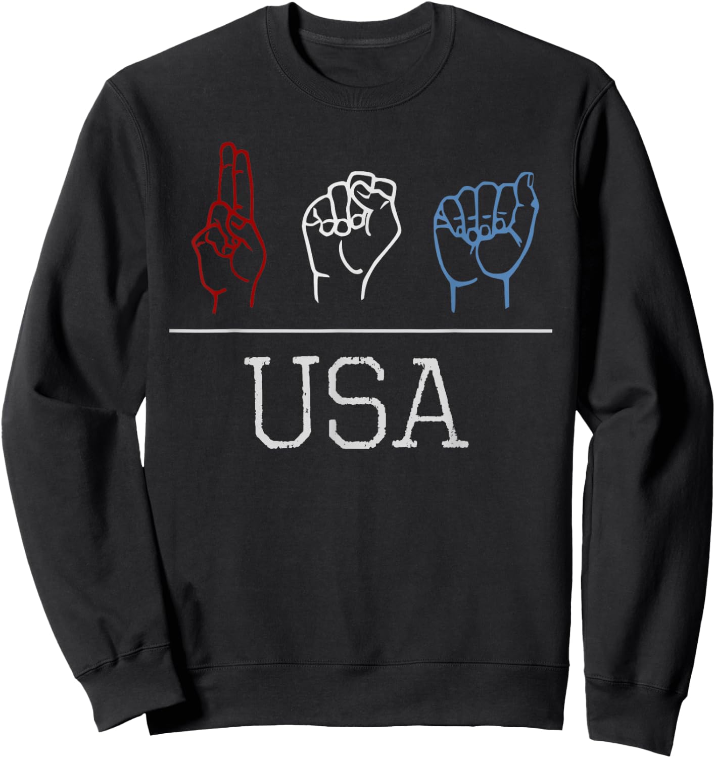 Deaf Pride Patriotic USA Red White & Blue ASL Sign Language Women Kids Men Sweatshirt - Sweatshirt | Black