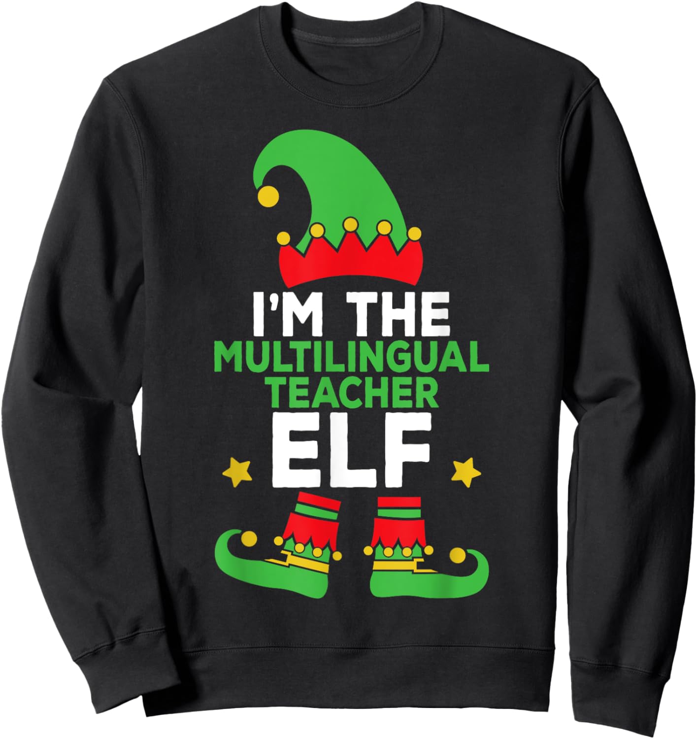 Multilingual Teacher Elf Family Holiday Matching Christmas Sweatshirt - Sweatshirt | Black