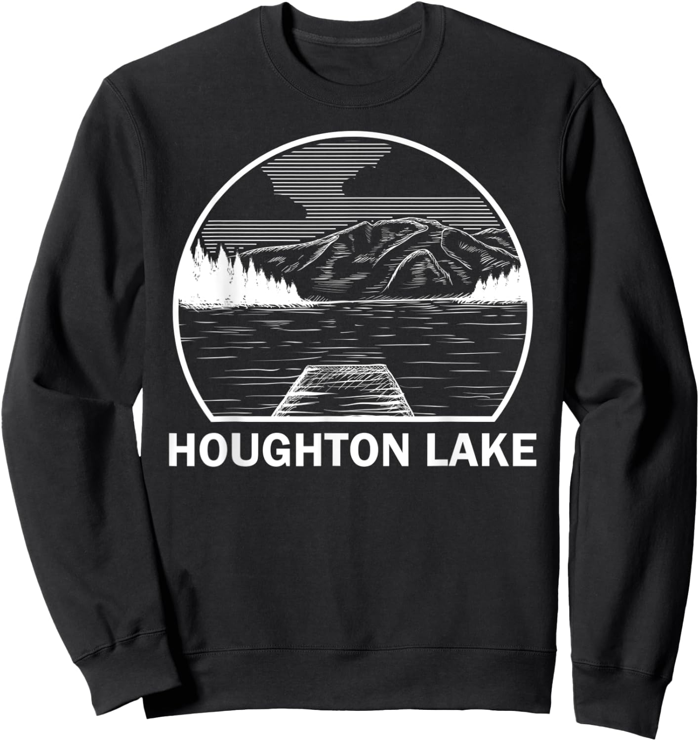 HOUGHTON LAKE MICHIGAN Funny Fishing Camping Summer Gift Sweatshirt - Sweatshirt | Black