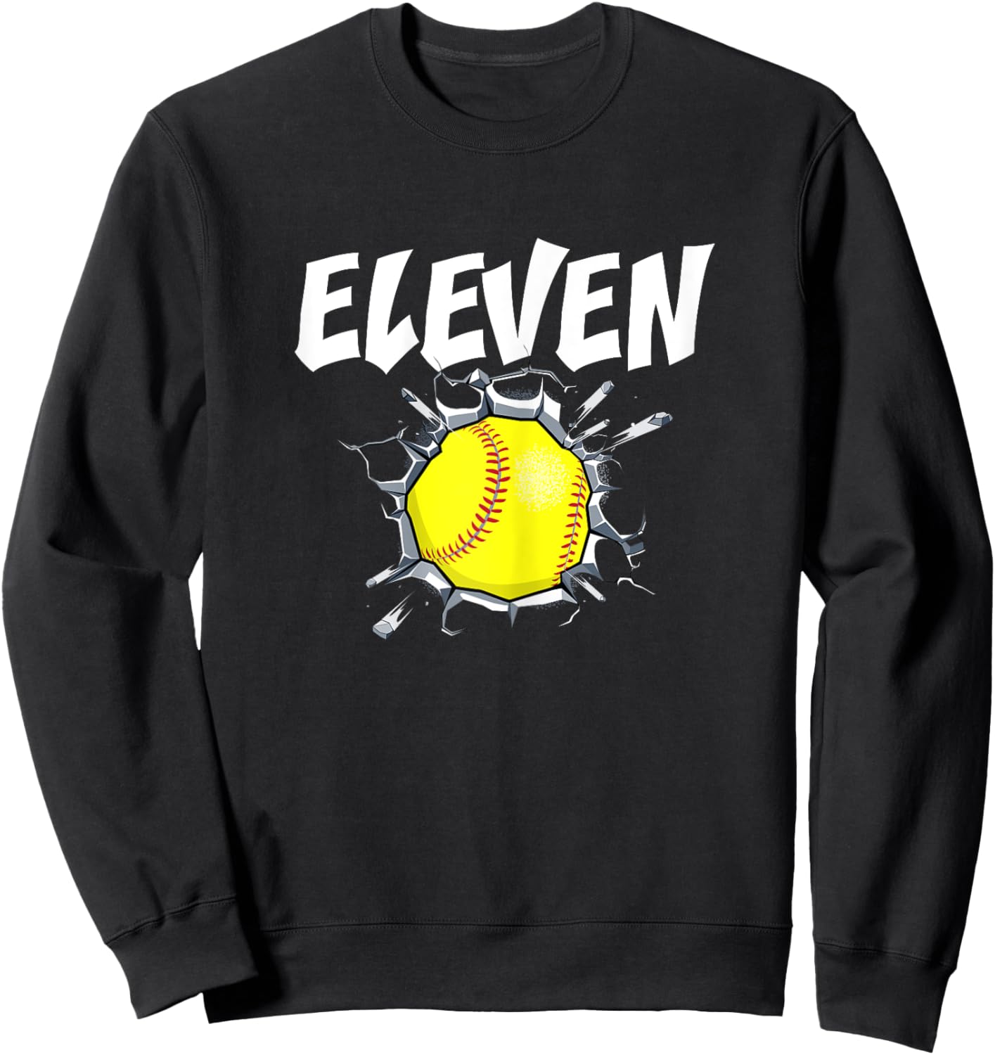 11 Year Old Softball Birthday Party Theme 11th Gift Girl Sweatshirt - Sweatshirt | Black
