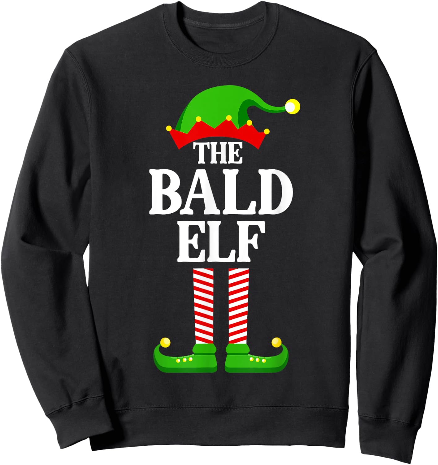 Bald Elf Family Matching Group Funny Christmas Sweatshirt - Sweatshirt | Black