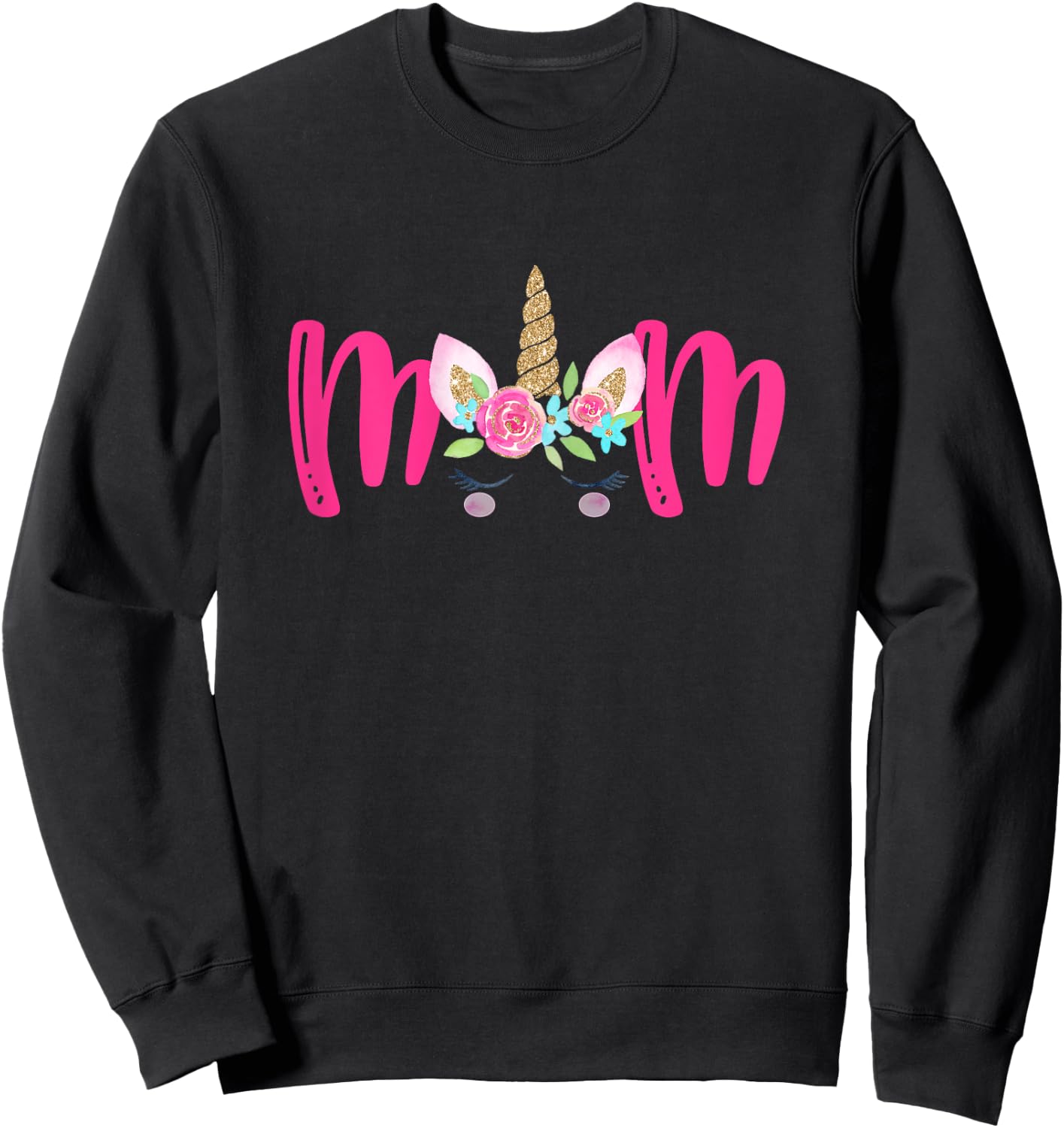 Unicorn Mom Birthday Matching Family Party Sweatshirt - Sweatshirt | Black