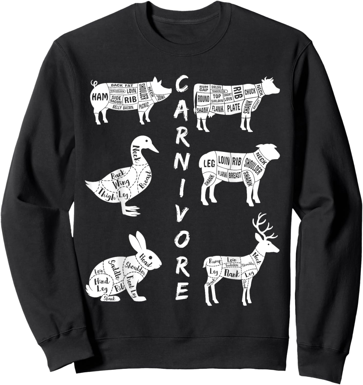 Carnivore - Cow Pig Duck Lamb Rabbit Deer Sweatshirt - Sweatshirt | Black