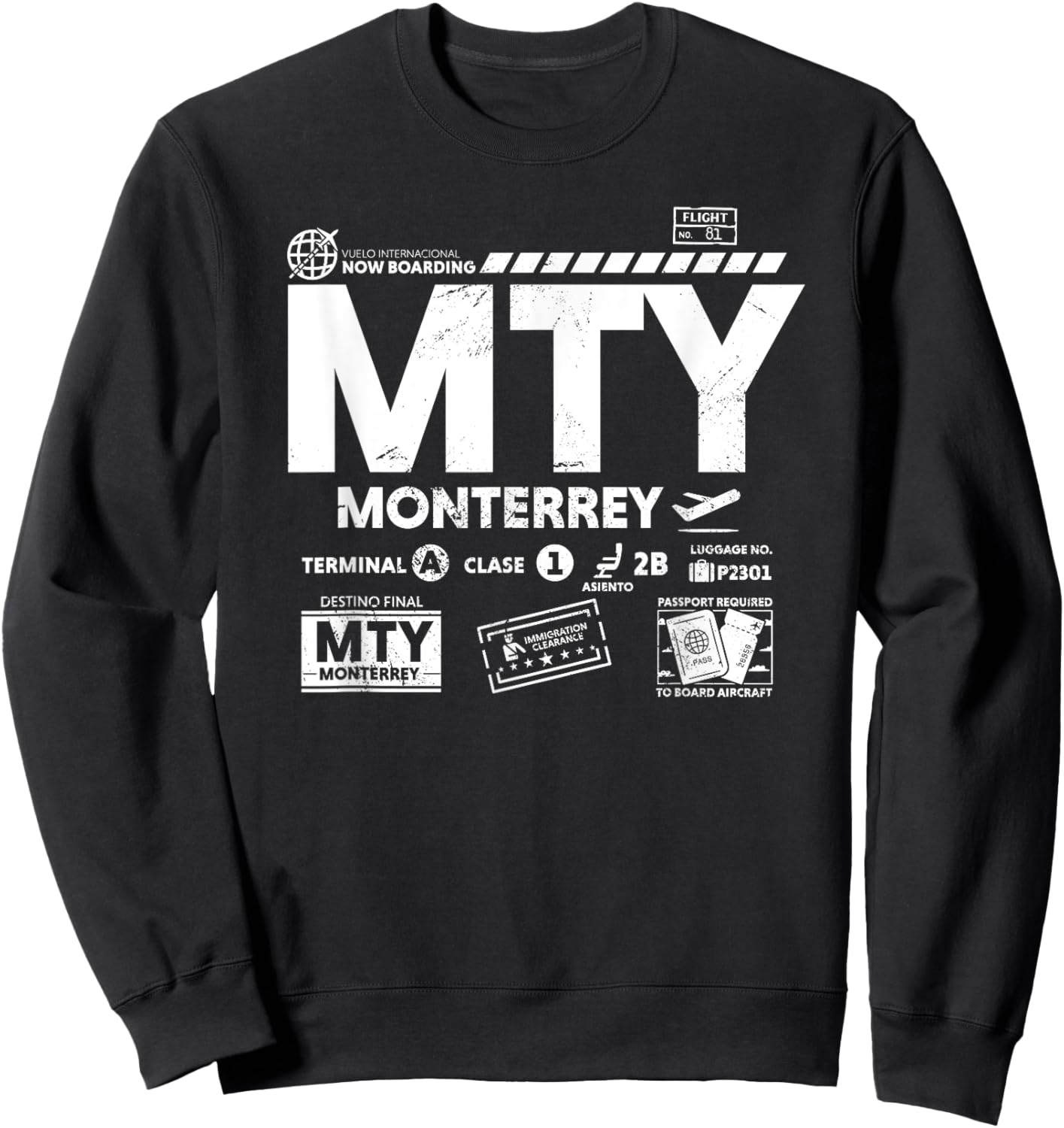 Vintage Monterrey MTY Airport Code Travel Day Retro Tag MX Sweatshirt - Sweatshirt | Black