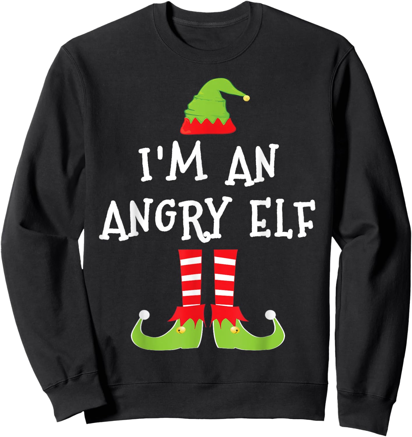 I'm An Angry Elf Matching Family Elf Christmas T Shirt Sweatshirt - Sweatshirt | Black