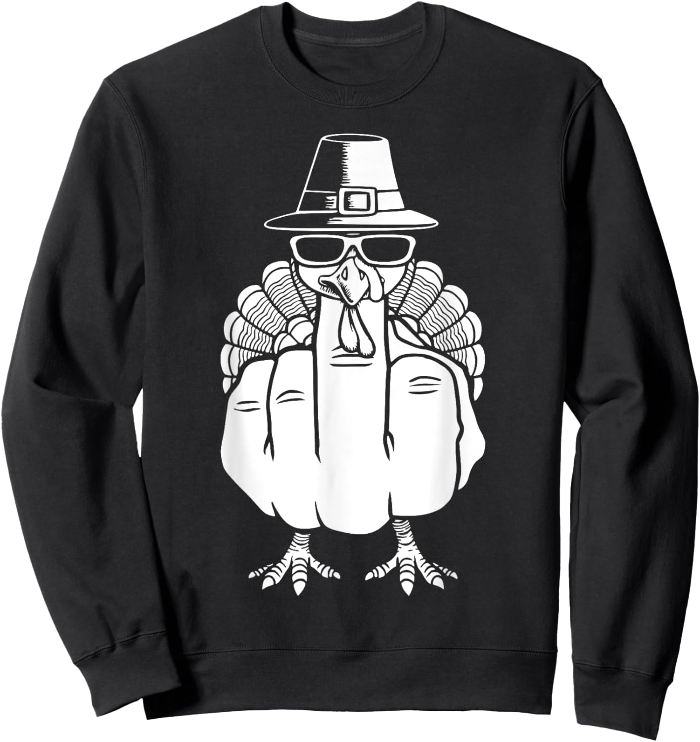Turkey Middle Finger Adult Anti Social Thanksgiving Hand Sweatshirt - Sweatshirt | Black