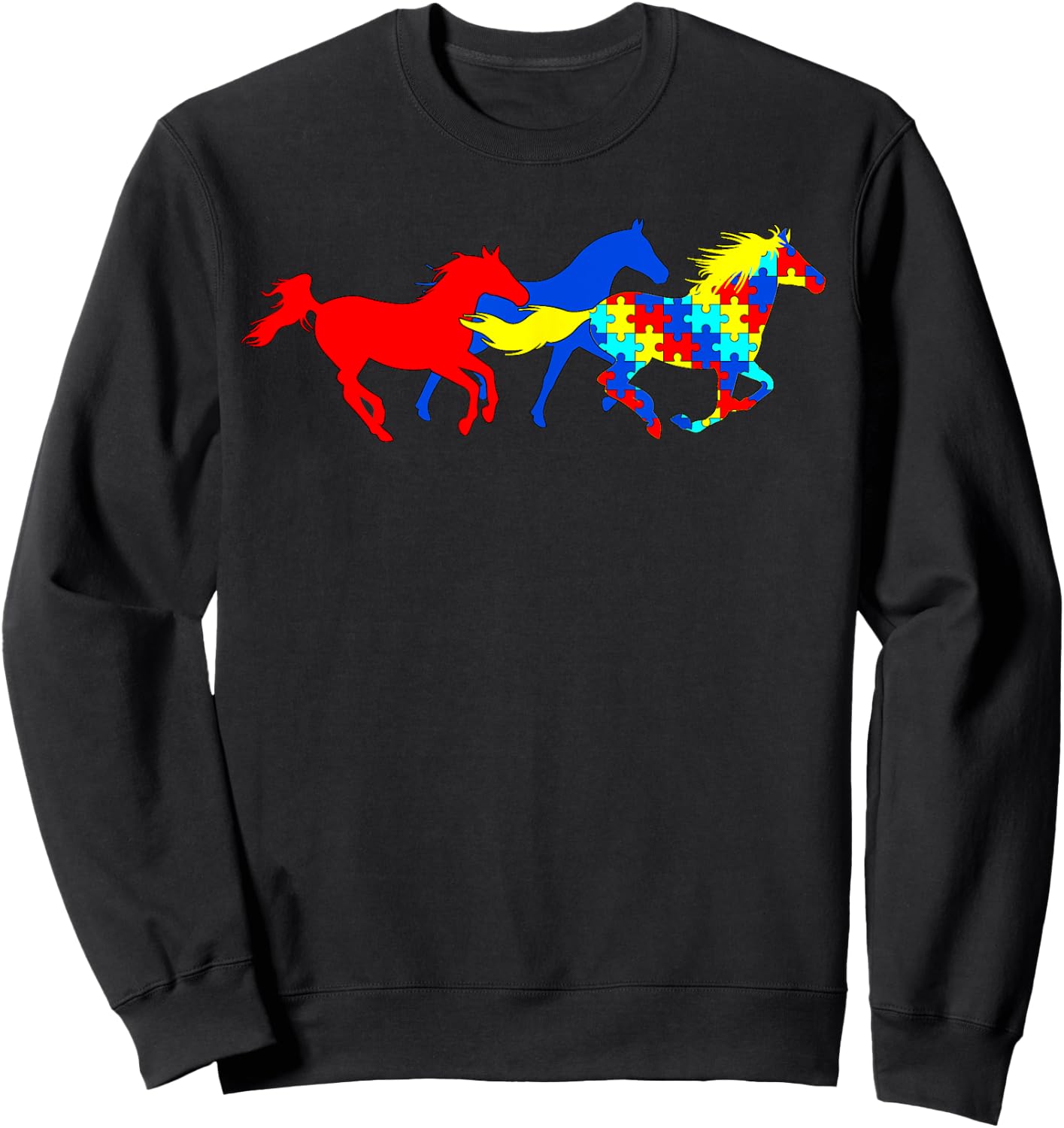 Autism Awareness Various Horses Sweatshirt - Sweatshirt | Black