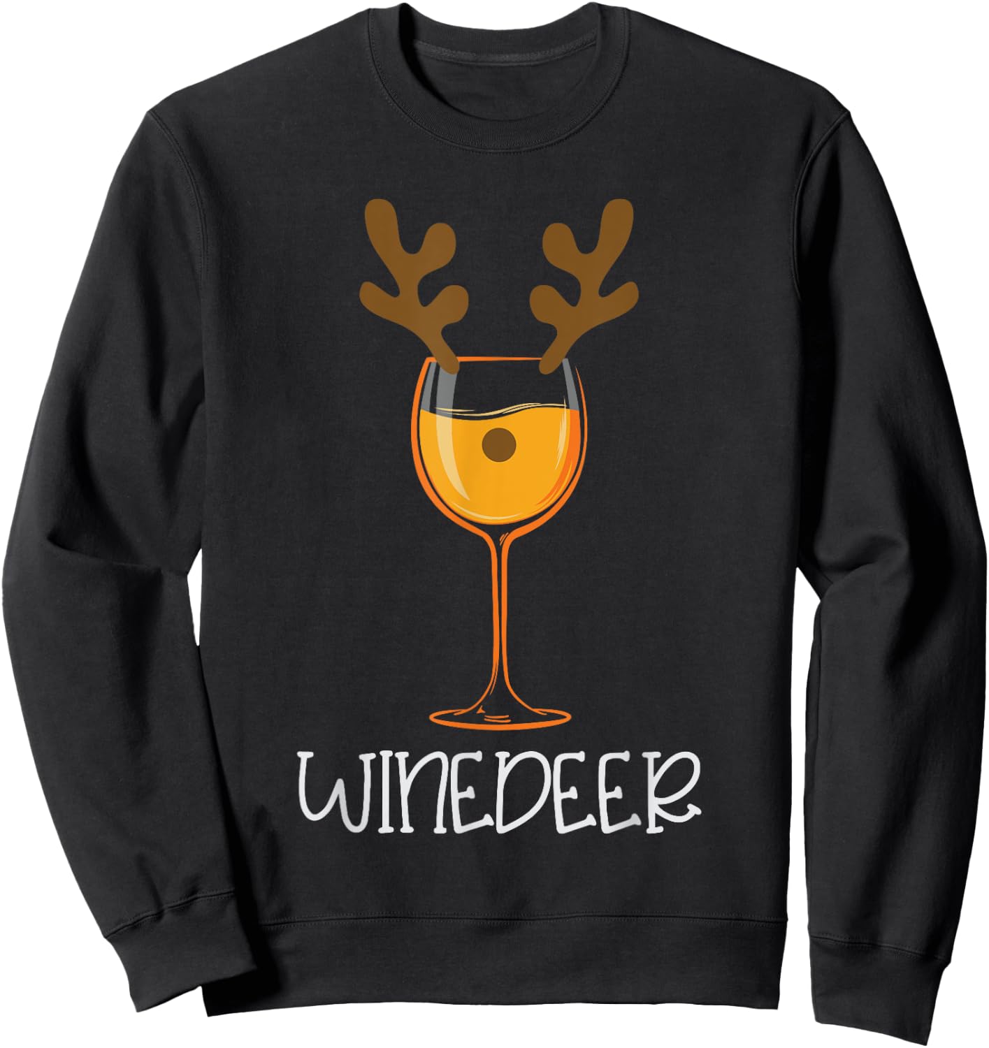 Wine Deer Funny Reindeer Nose Antlers Wine Glass Sweatshirt - Sweatshirt | Black