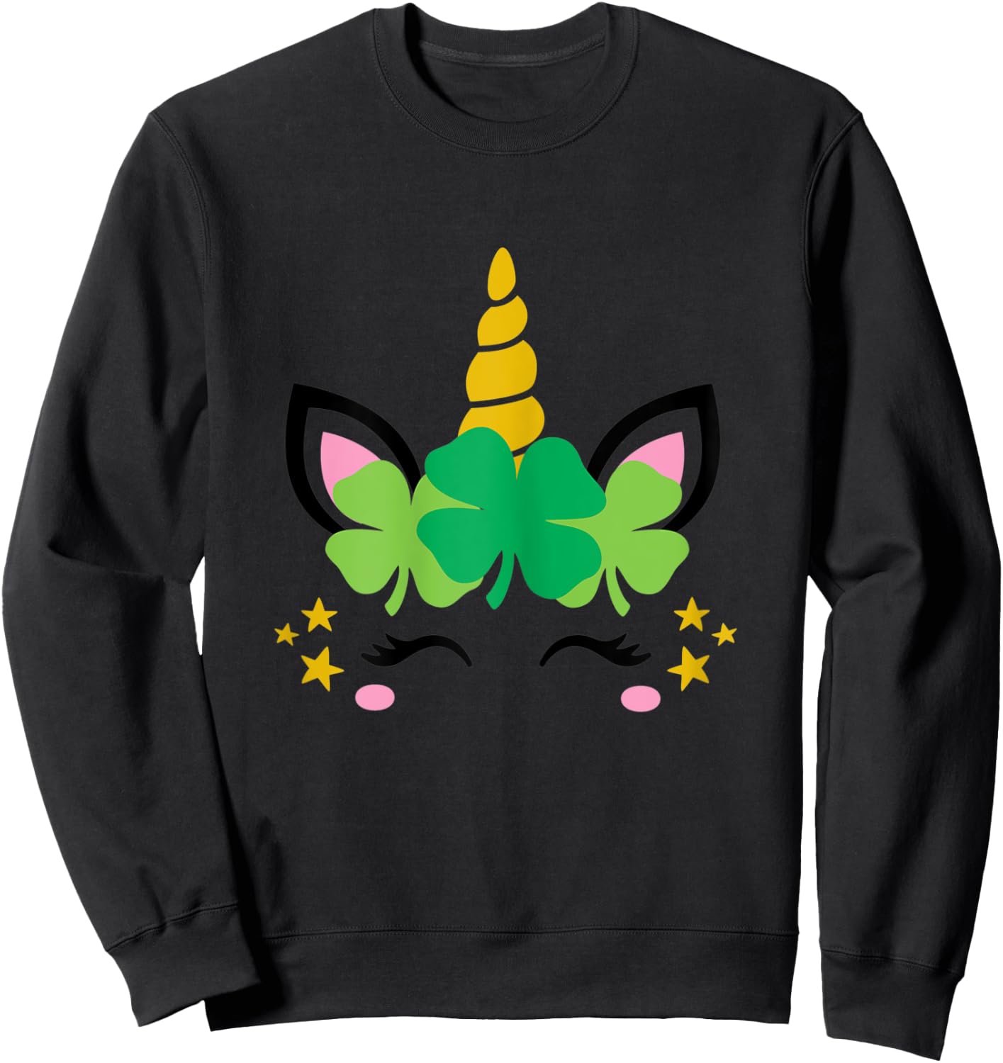 Unicorn Face St Patrick's Day Kids Girls Women Sweatshirt - Sweatshirt | Black