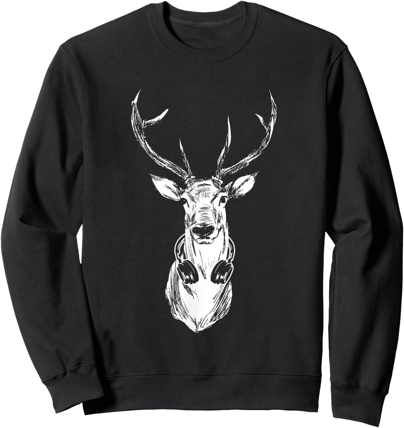 Vintage Deer Musician DJ Moose with Headphones Music Lovers Sweatshirt - Sweatshirt | Black