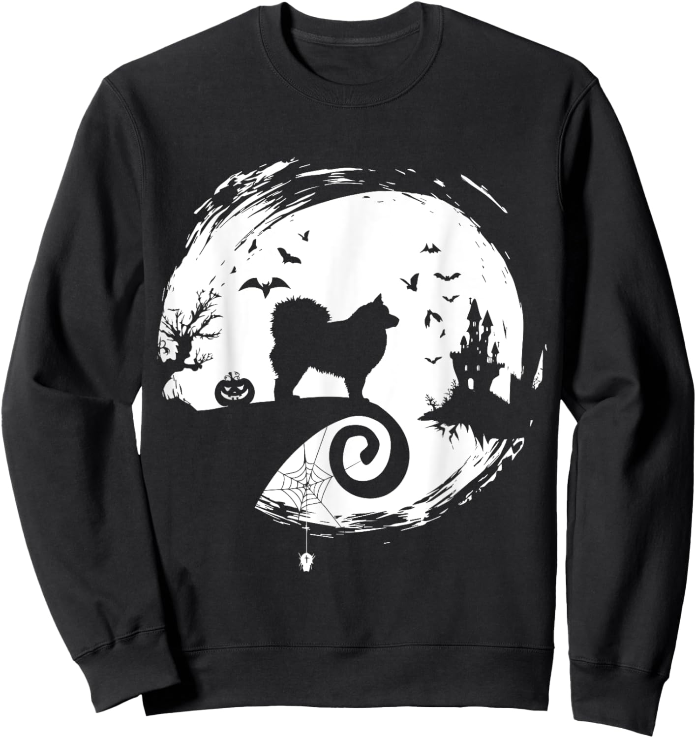 Finnish Lapphund Halloween Costume Moon Silhouette Creepy Sweatshirt - Sweatshirt | Black