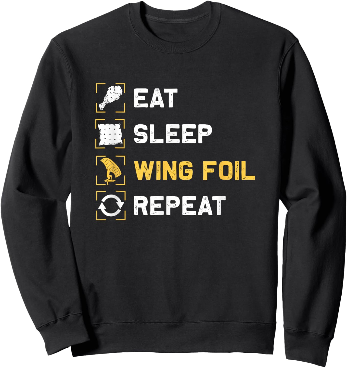 Eat Sleep Wing Foil Repeat Funny Wing Surfing Sweatshirt - Sweatshirt | Black