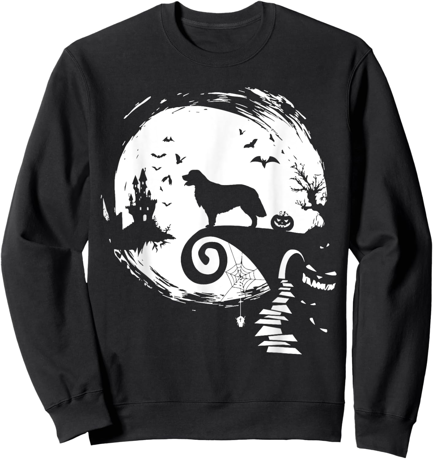 Golden Retriever And Moon Halloween Costume Dog Lover Funny Women Kids Sweatshirt - Sweatshirt | Black