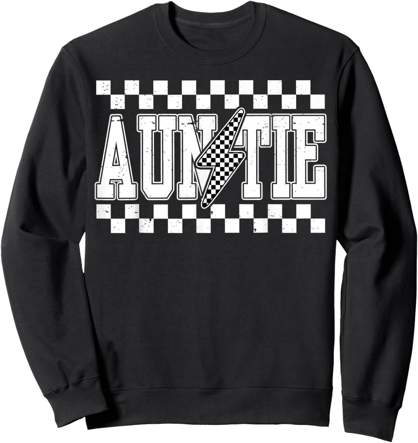 Retro Lightning Auntie Checkered Funny Auntie Men Sweatshirt - Sweatshirt | Black