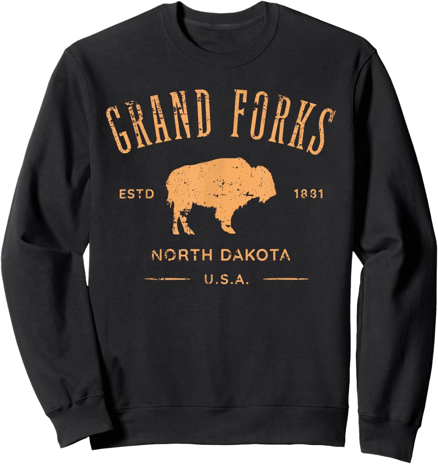 Grand Forks North Dakota Souvenir Distressed Style Design Sweatshirt - Sweatshirt | Black