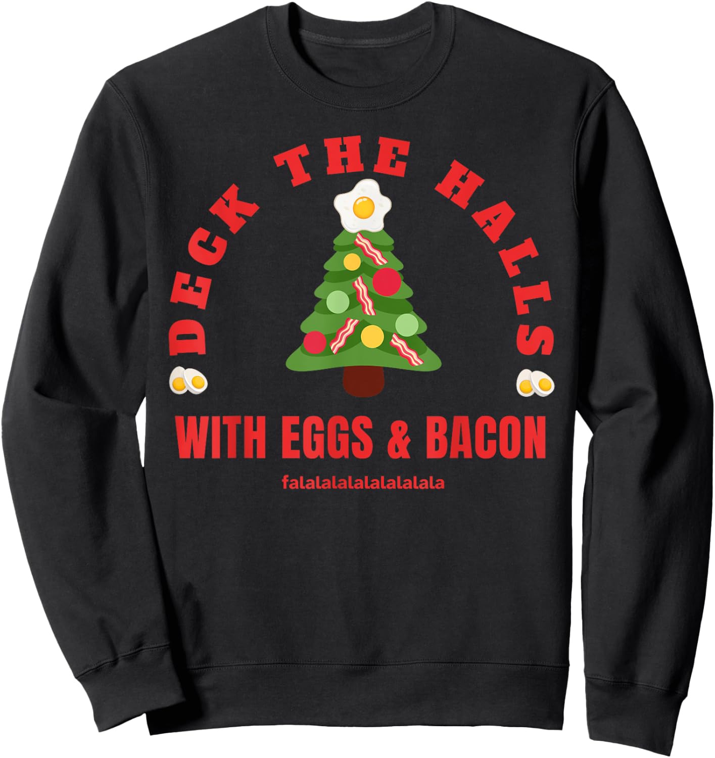 GoodVibesMarketPlace Keto Carnivore Christmas - Black, X-Small, -Adults, Short Sleeve, , Holiday Bacon and Eggs Pattern for Meat Lovers, Carnivore Diet Enthusiasts Sweatshirt - Sweatshirt | Black
