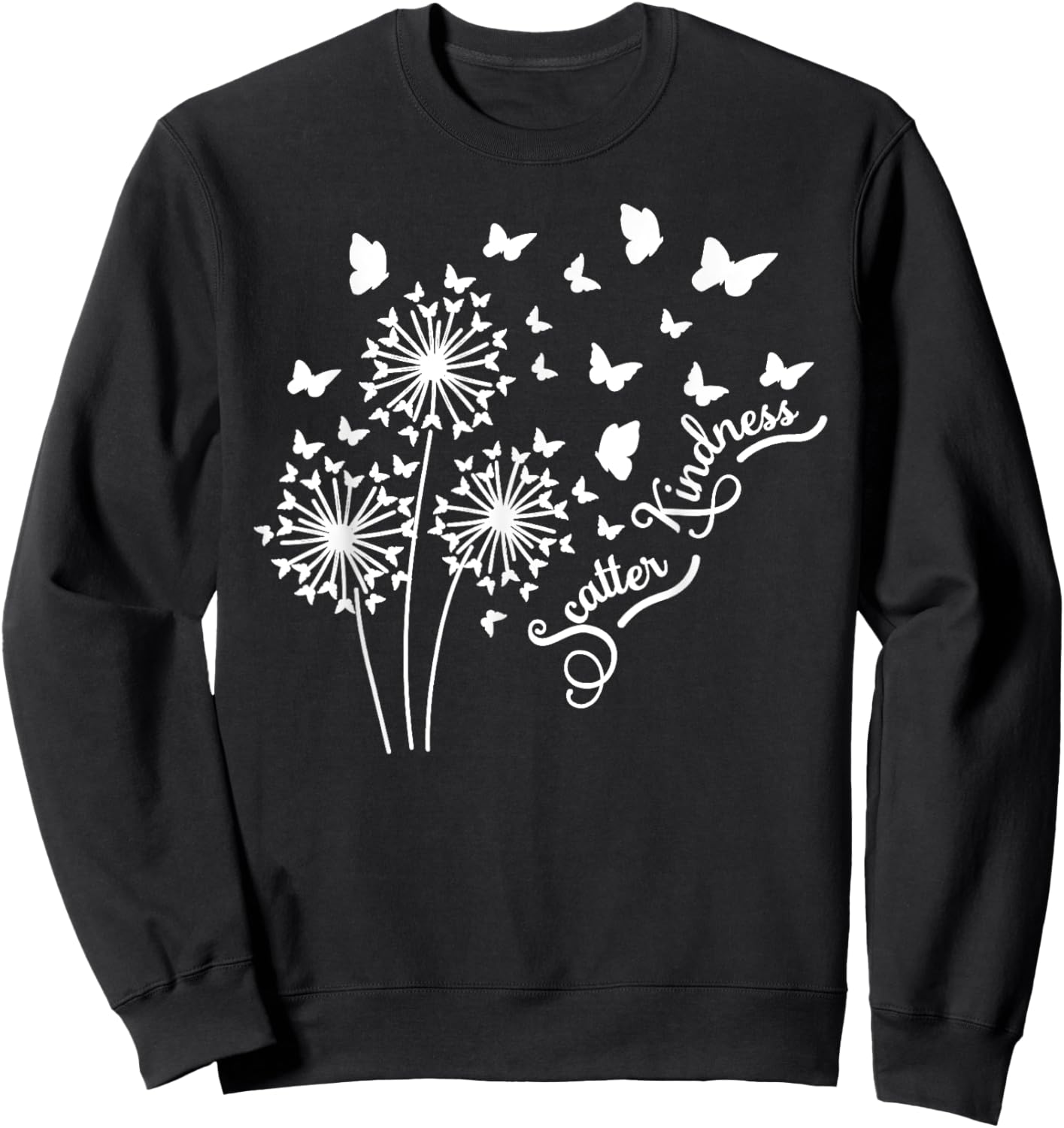 Botanical Scatter Kindness Windflower Butterfly Dandelion Sweatshirt - Sweatshirt | Black