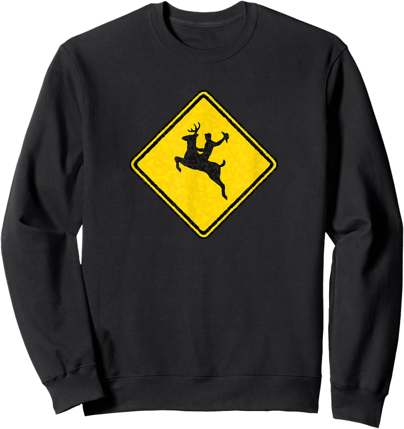 Bucking Deer Crossing Road Sign with Cowboy for Rodeo Fans Sweatshirt - Sweatshirt | Black
