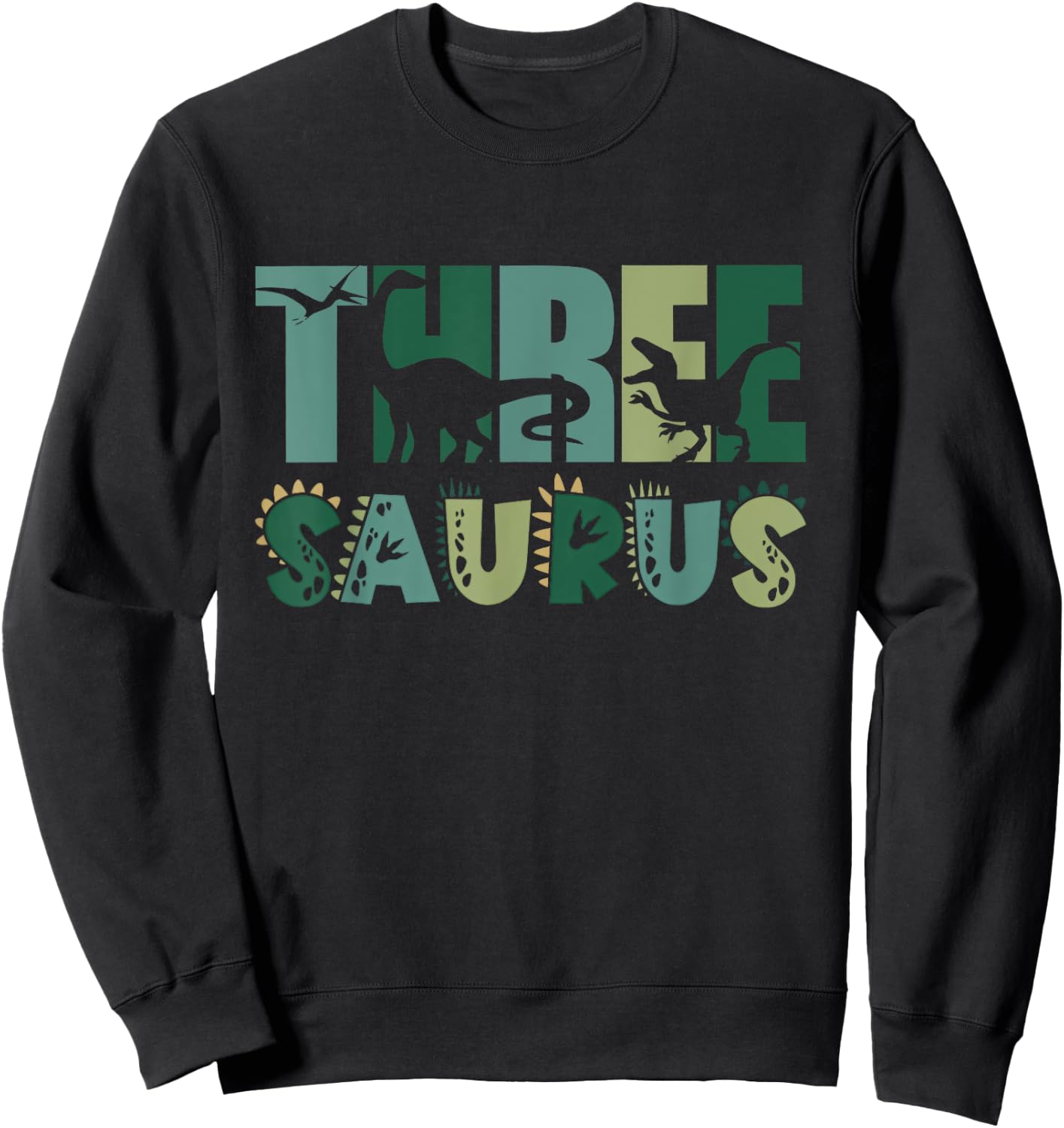 Three Saurus 3rd Birthday Dinosaur Boy Toddler Kids Sweatshirt - Sweatshirt | Black