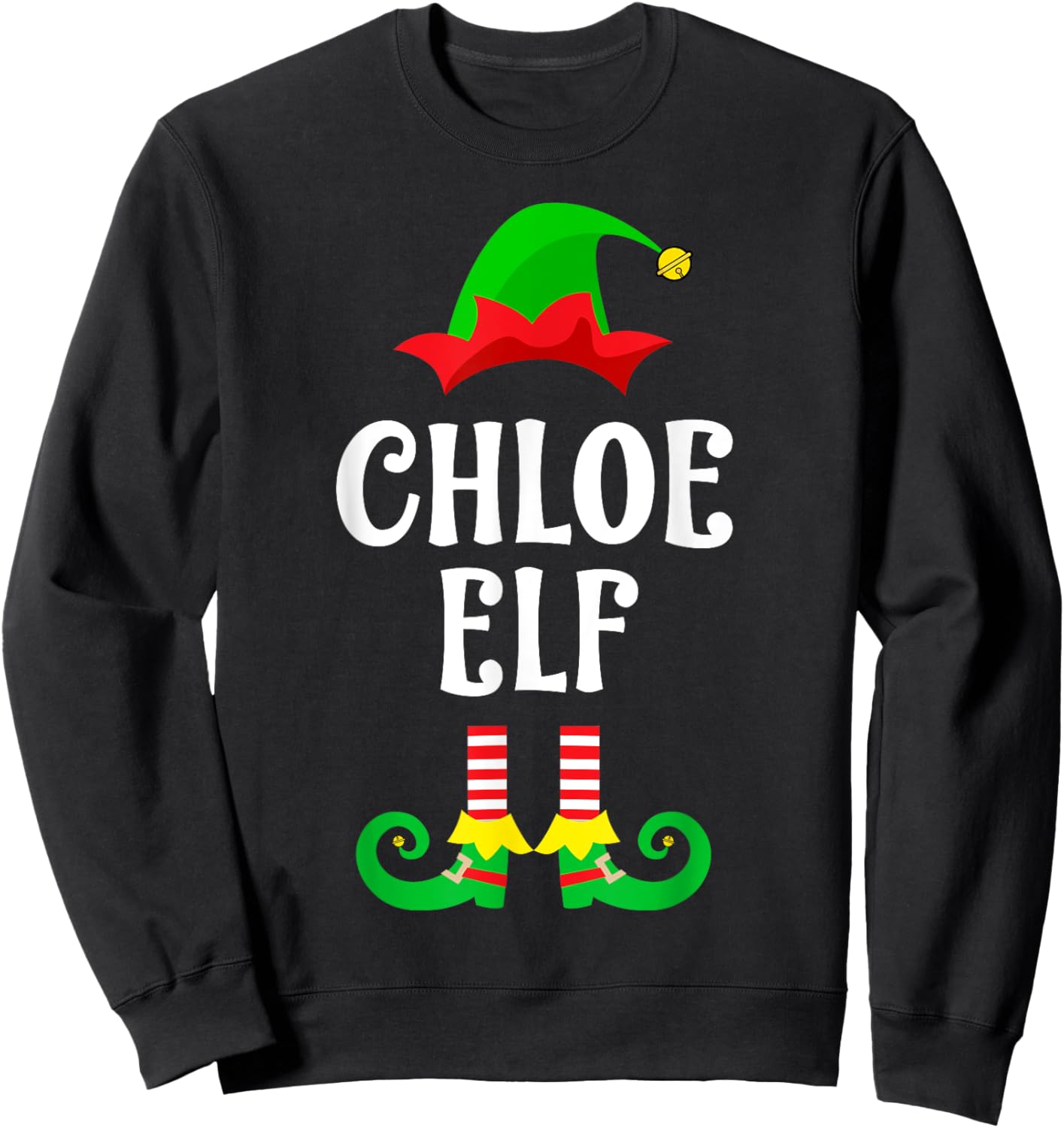 Chloe Elf Personalized Name Christmas Family Matching Sweatshirt - Sweatshirt | Black