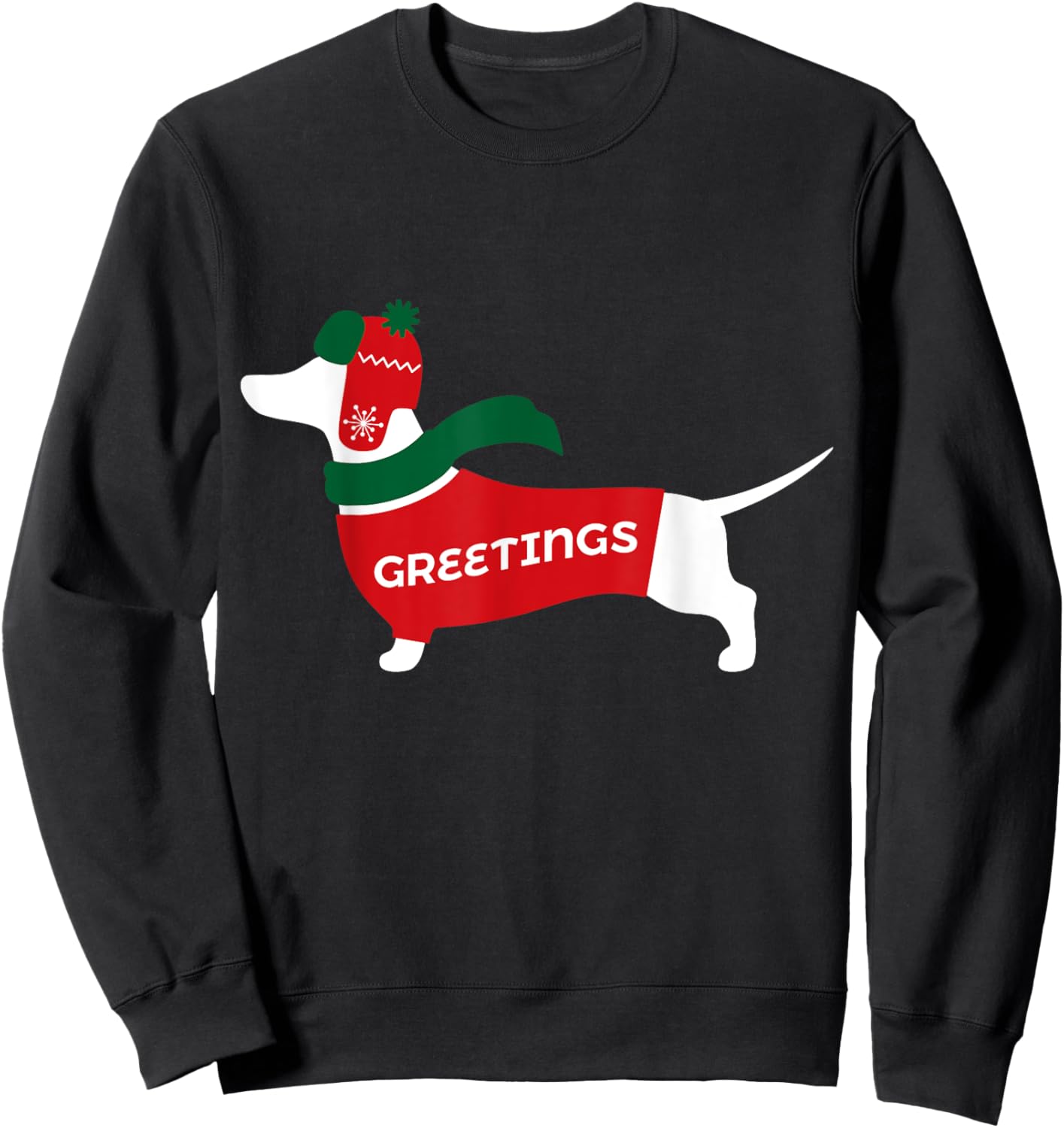 Cute Dachshund Christmas Wearing Sweater, Scarf, Hat Sweatshirt - Sweatshirt | Black