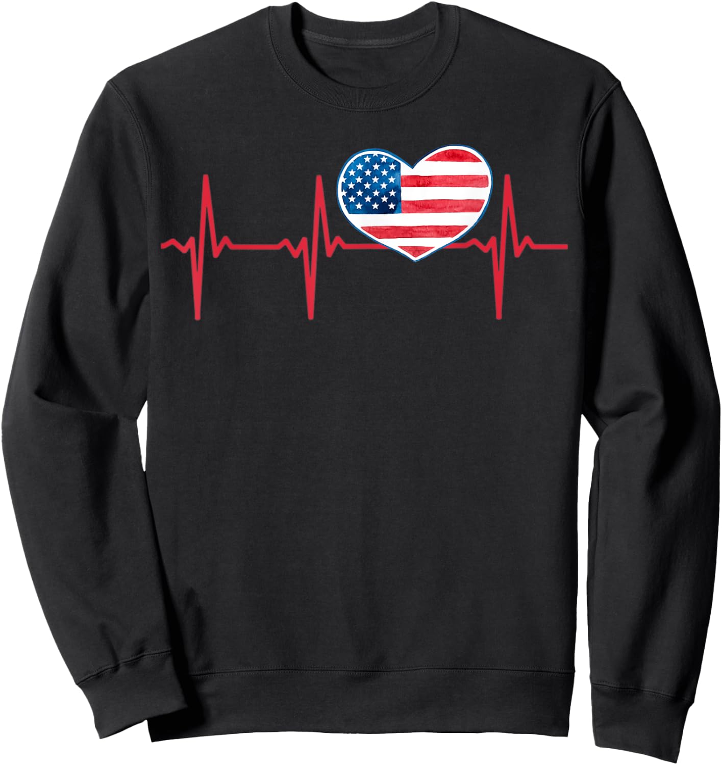 Heartbeat EKG America Heart Love Patriotic 4th of July Sweatshirt - Sweatshirt | Black