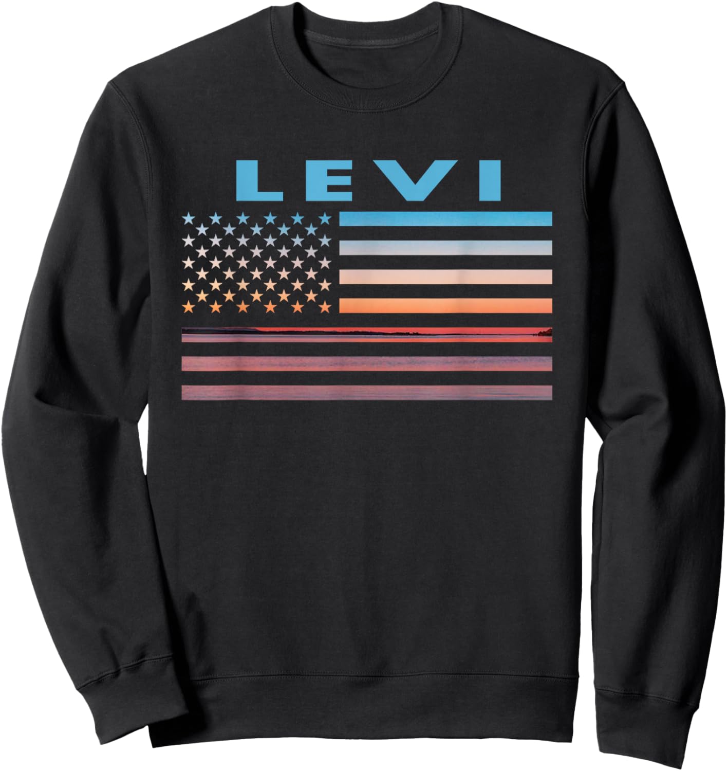 Vintage Sunset American Flag Levi, Texas Women Men Sweatshirt - Sweatshirt | Black