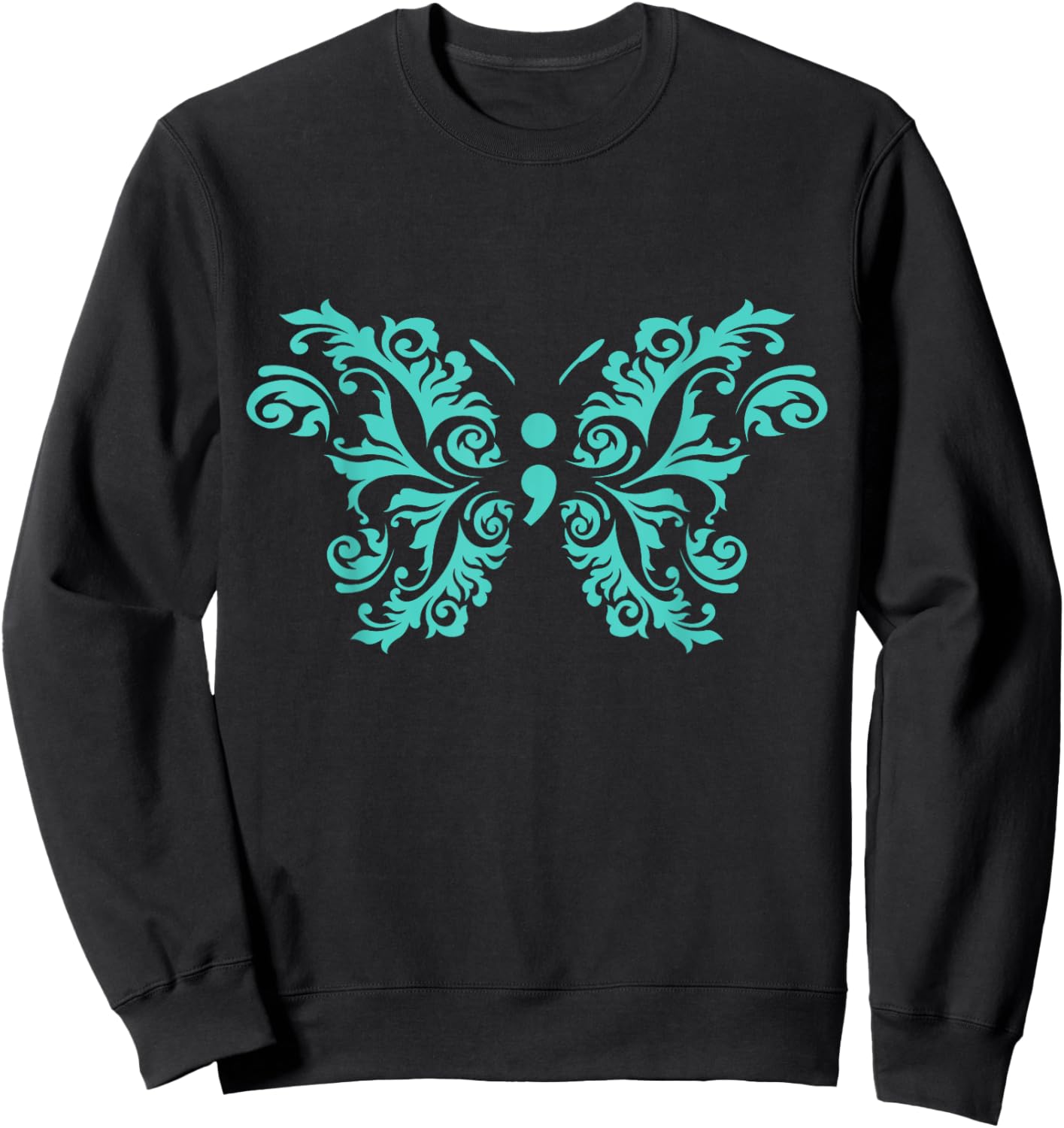 Butterfly Semicolon Suicide Awareness Prevention Teal Sweatshirt - Sweatshirt | Black